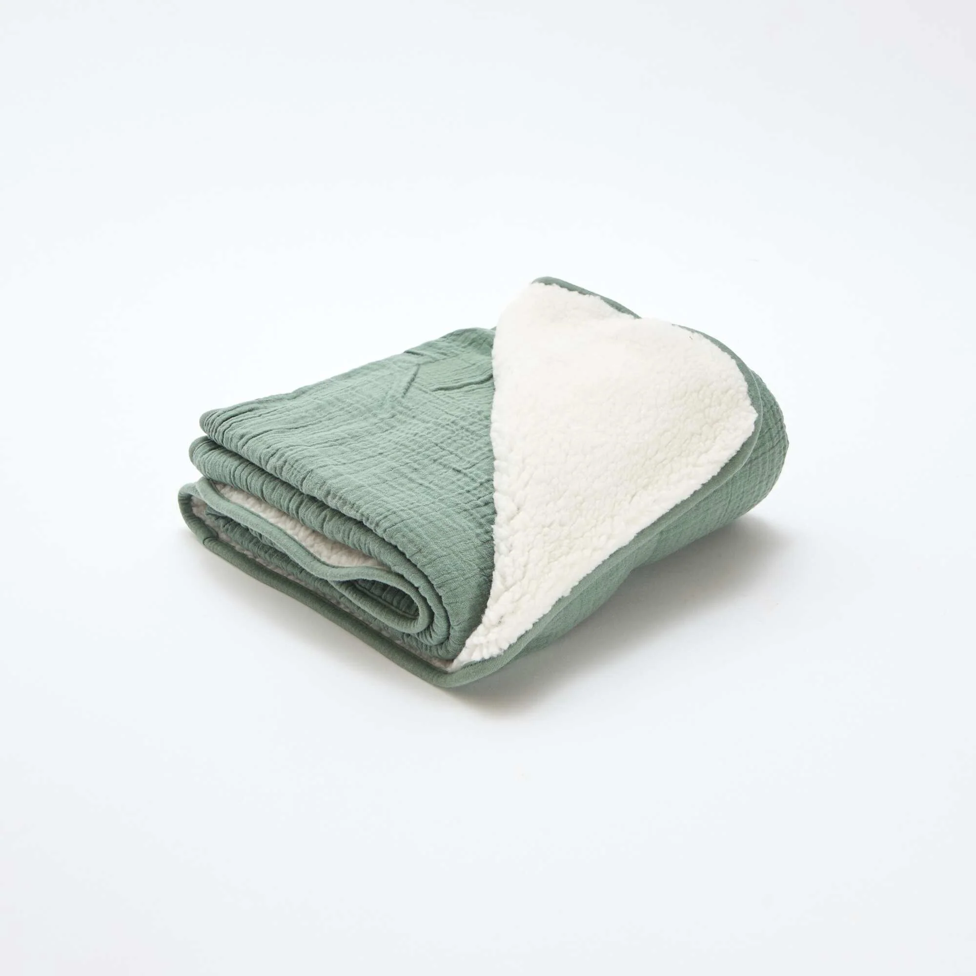 Cotton gauze and fleece blanket GREEN - Image 3