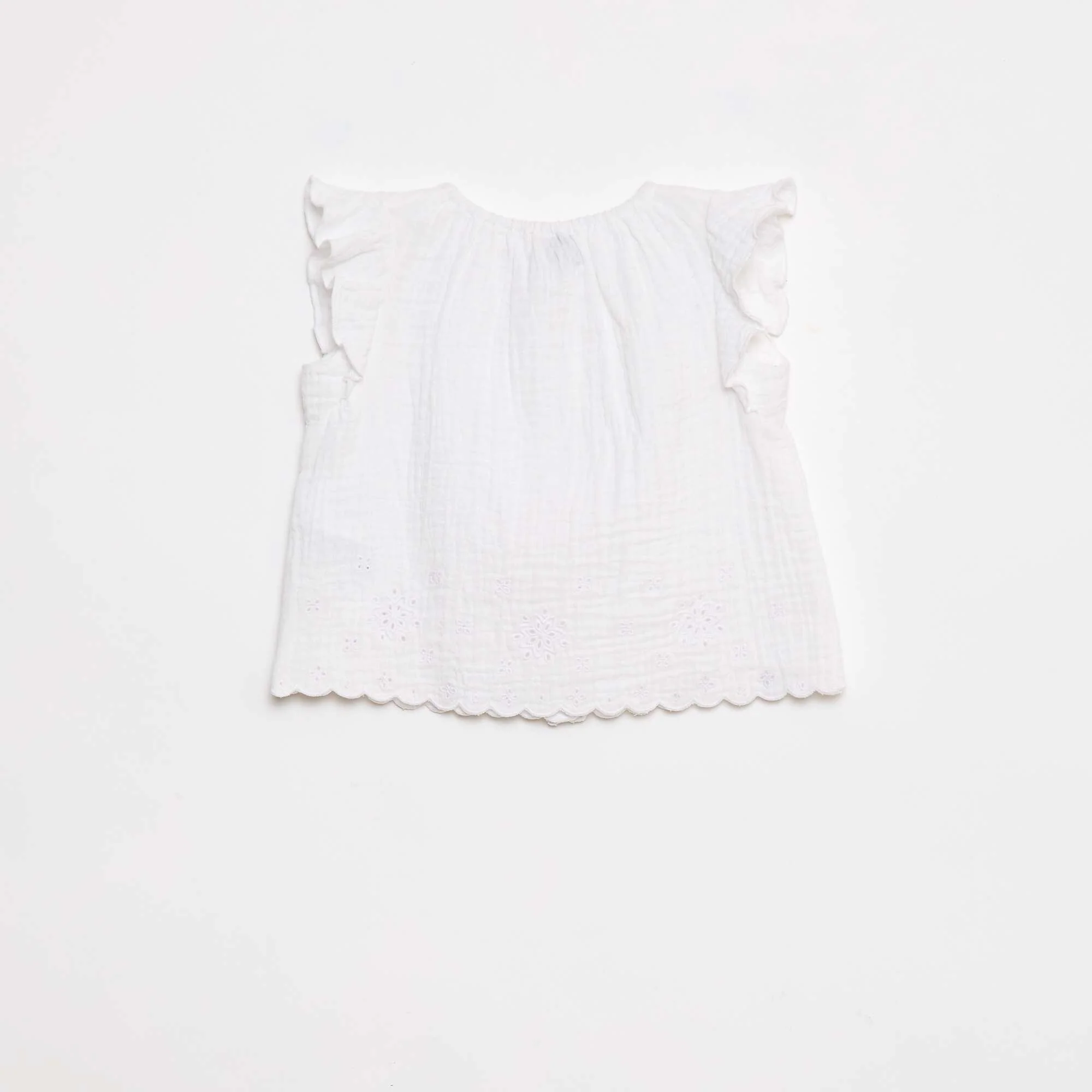 Cotton gauze blouse with ruffled short sleeves WHITE - Image 2