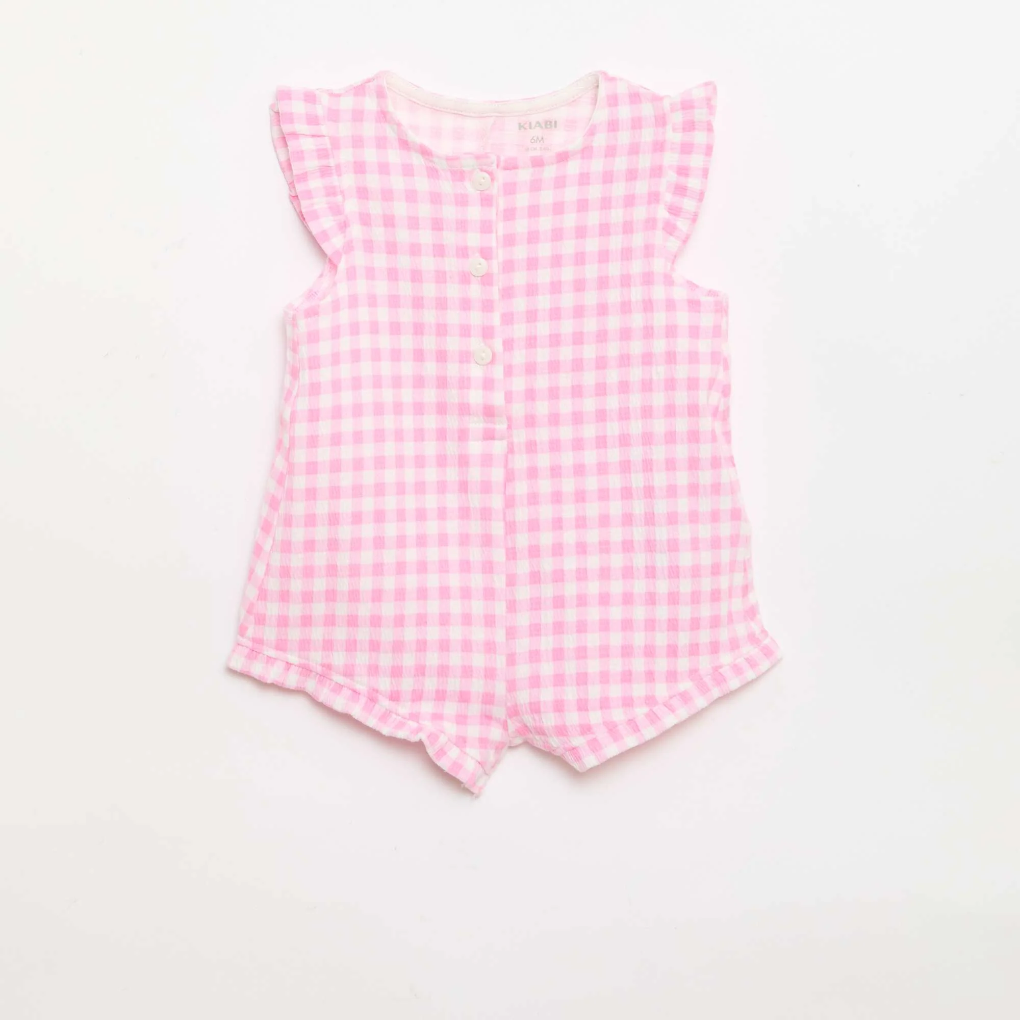 Cotton Jersey Romper Shorts with Ruffled Sleeves PINK