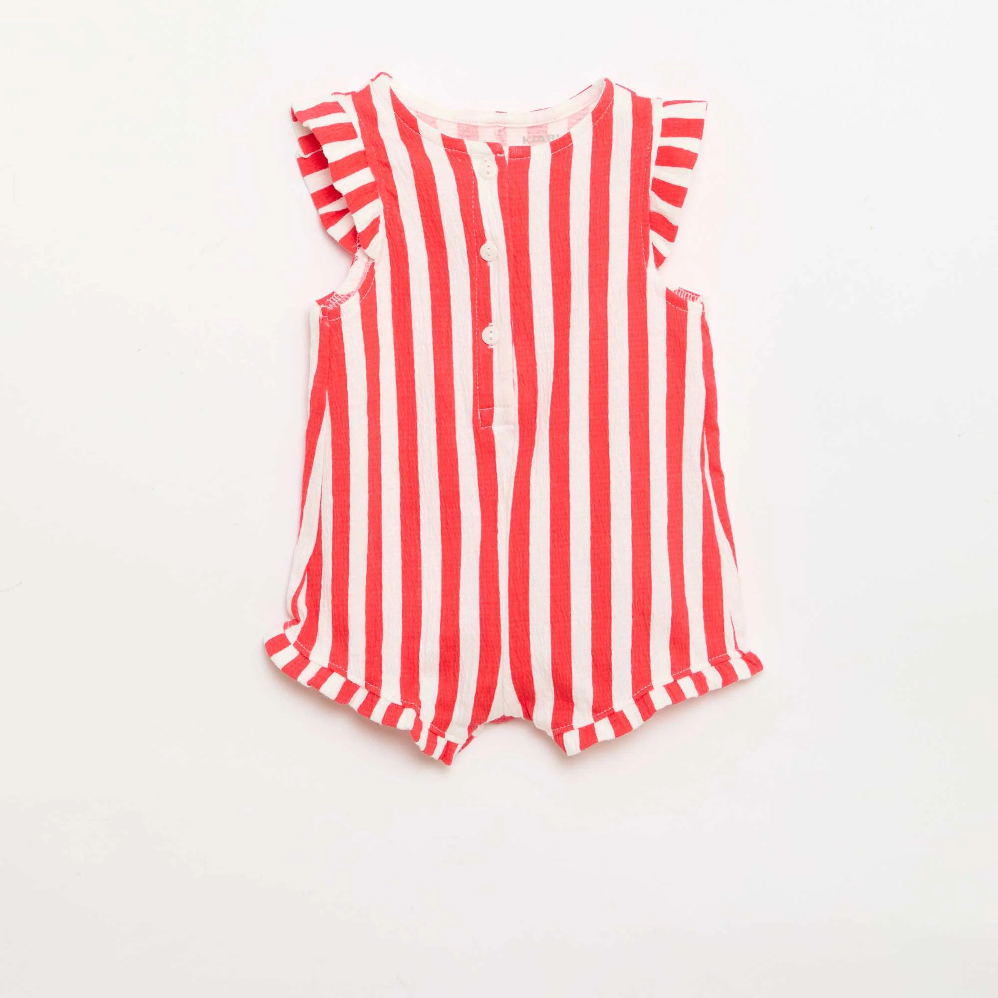 Cotton jersey short romper with ruffled sleeves RED