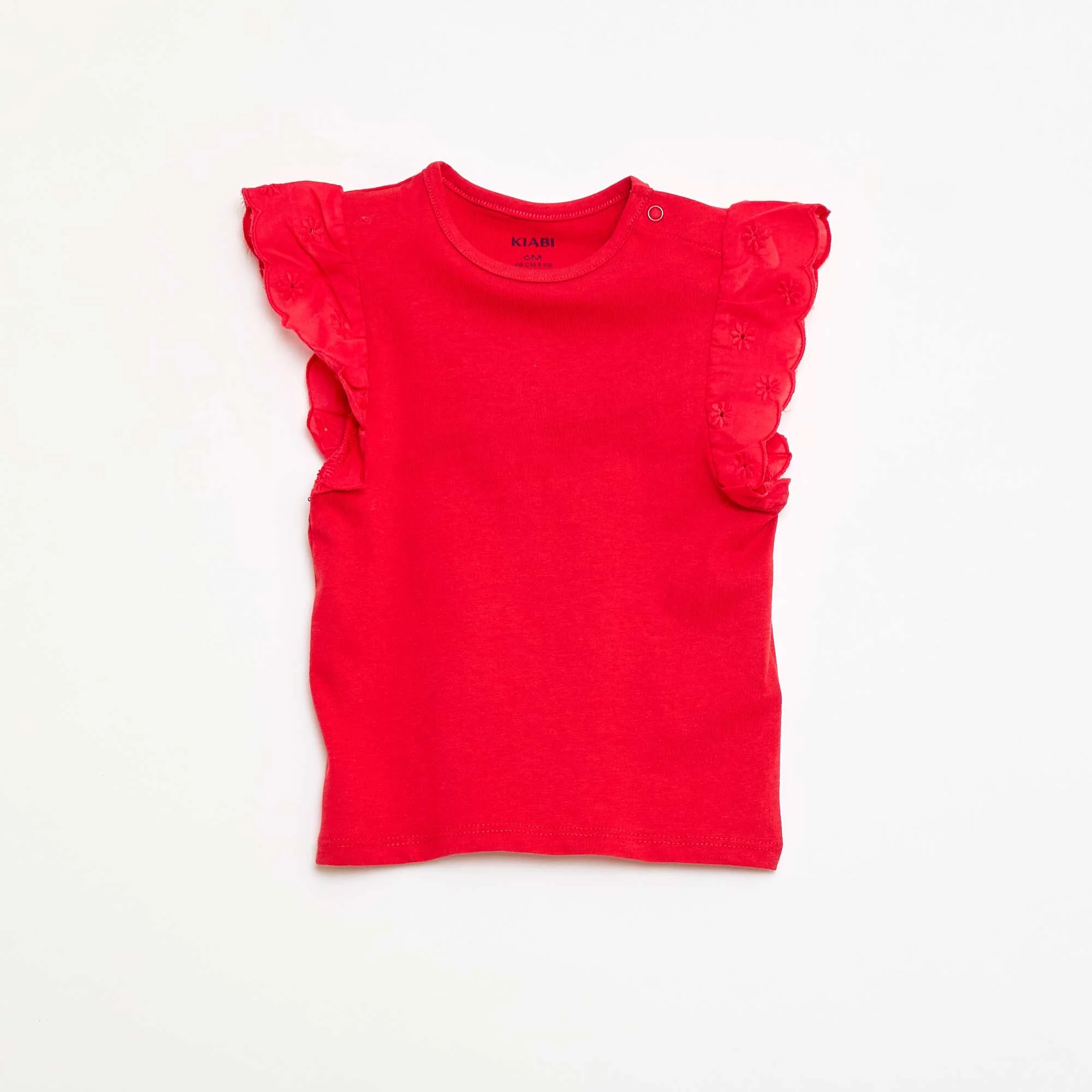 Cotton jersey T-shirt with short English embroidery sleeves RED