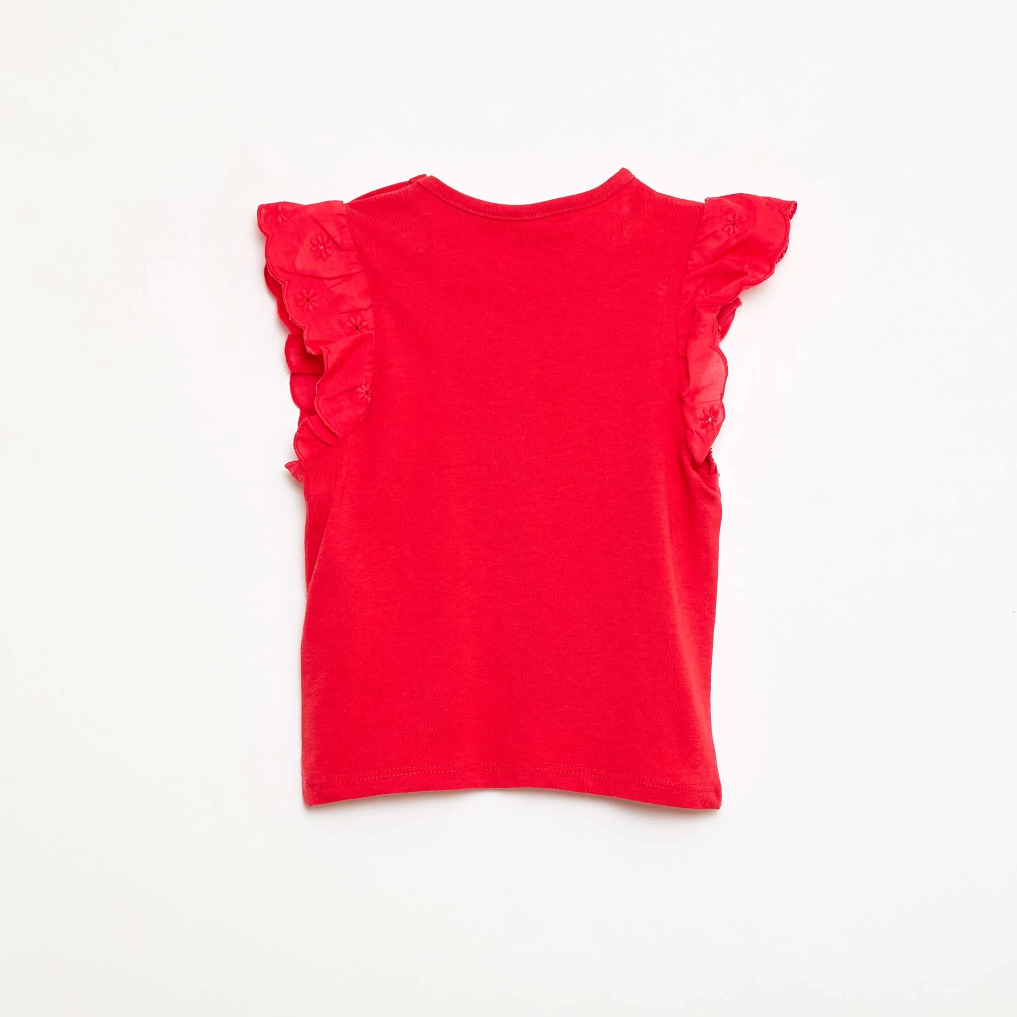 Cotton jersey T-shirt with short English embroidery sleeves RED - Image 2