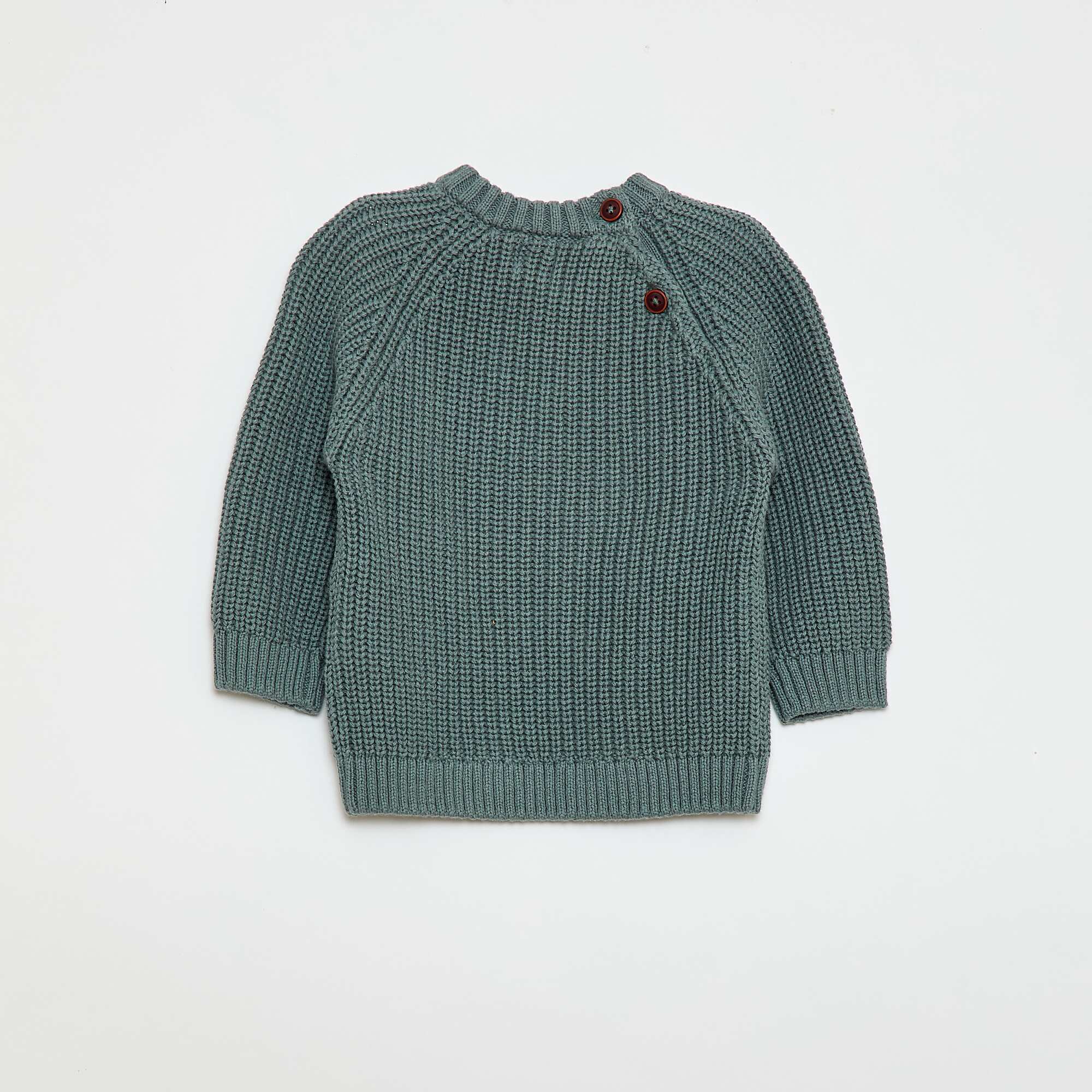 Cotton knit sweater with pearl stitch GREEN - Image 3