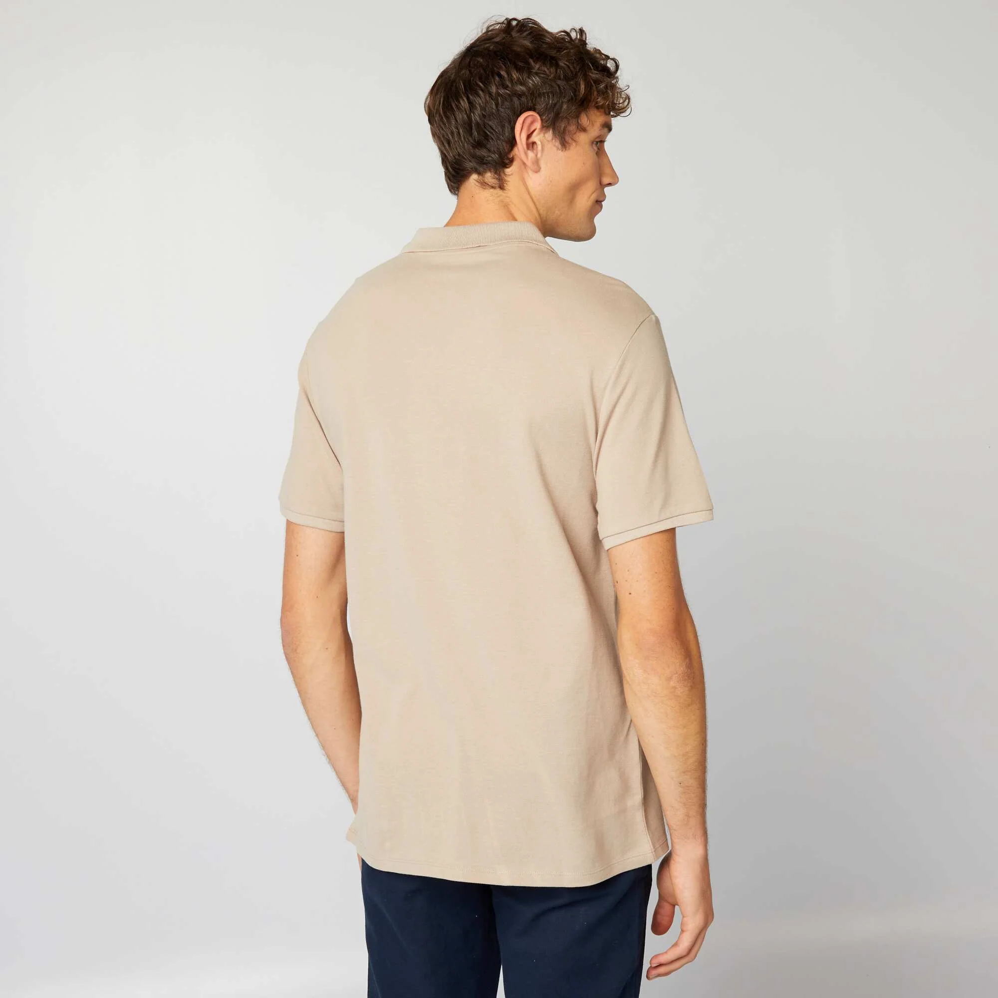 Cotton piqué polo shirt beige - Image 4