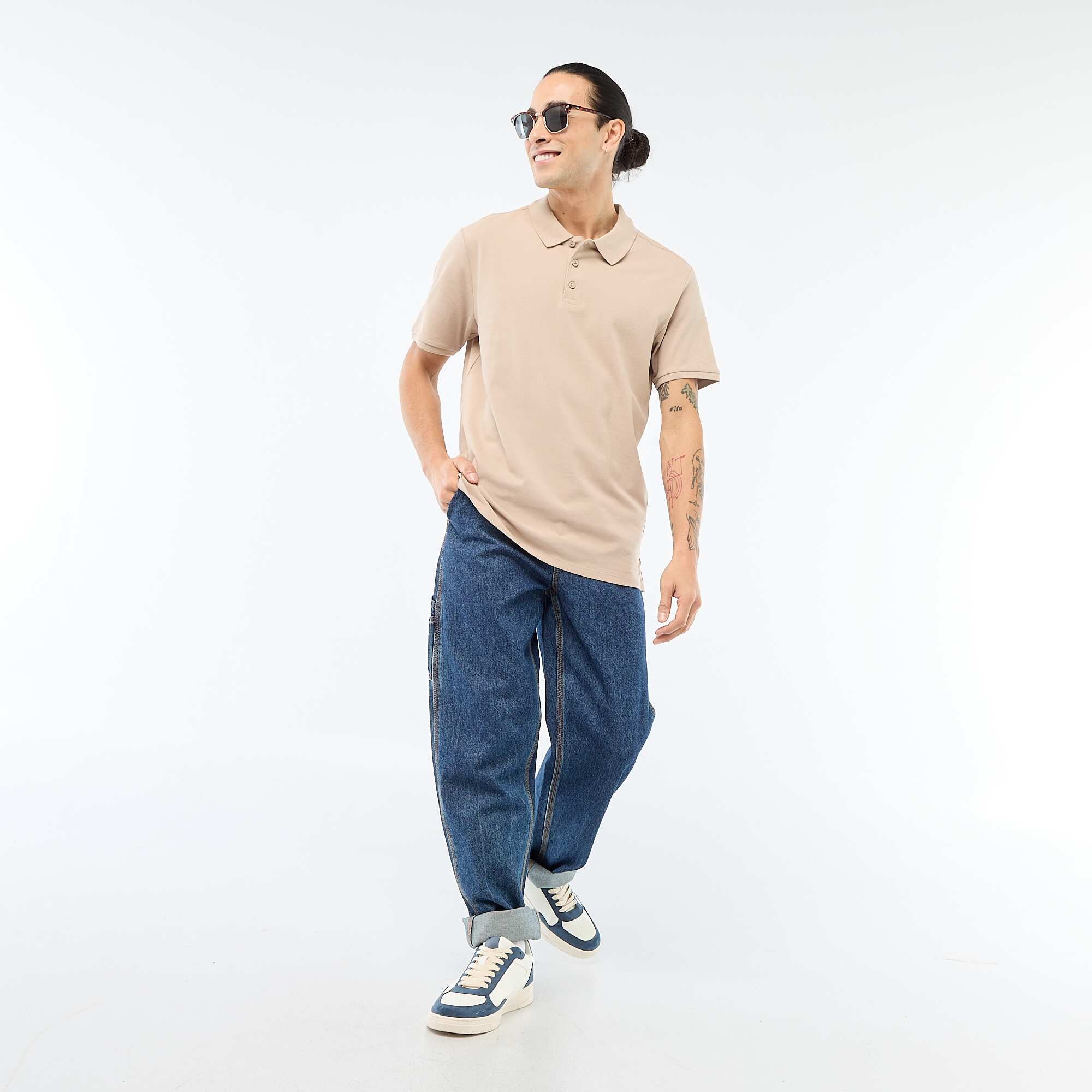 Cotton piqué polo shirt BEIGE - Image 2