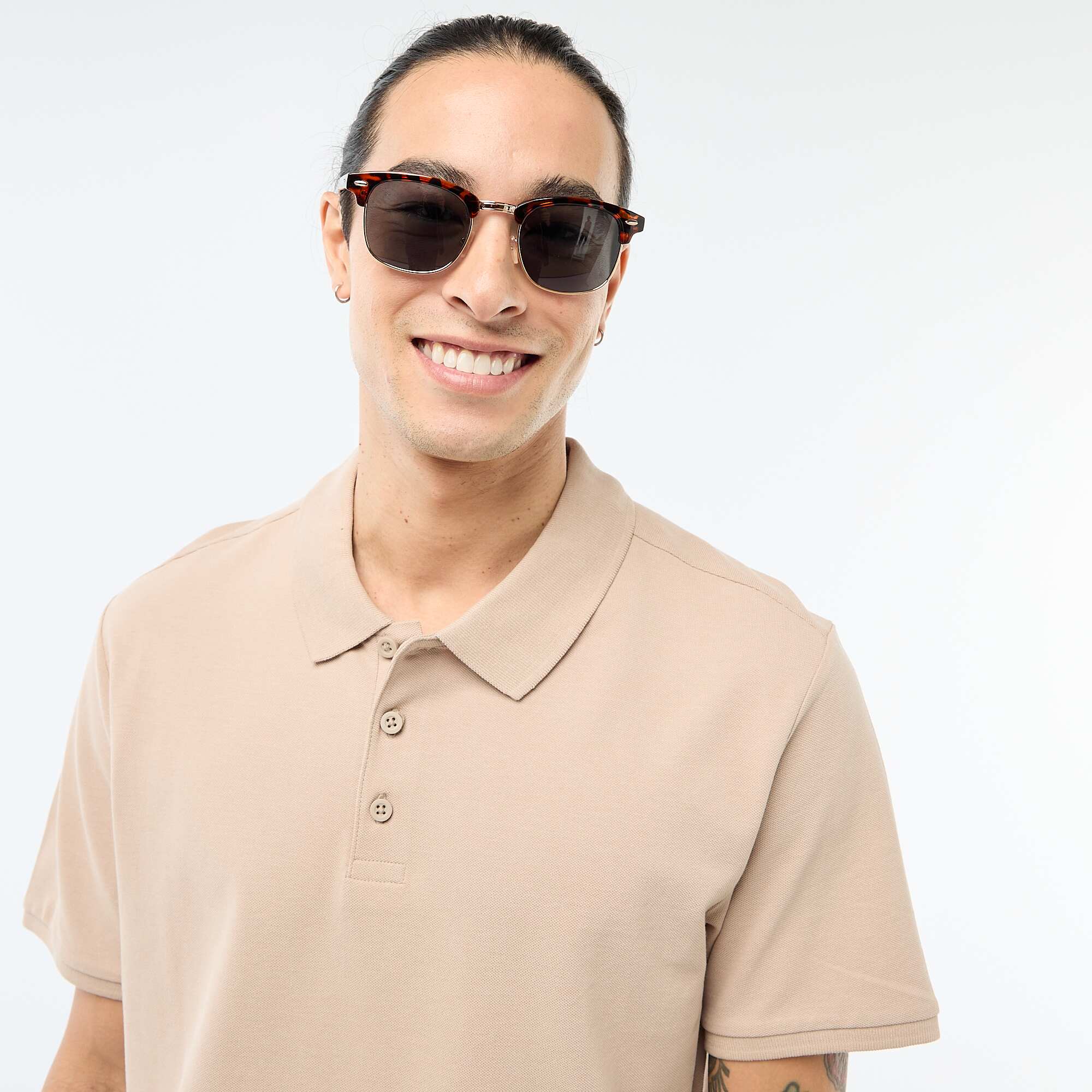 Cotton piqué polo shirt BEIGE - Image 3