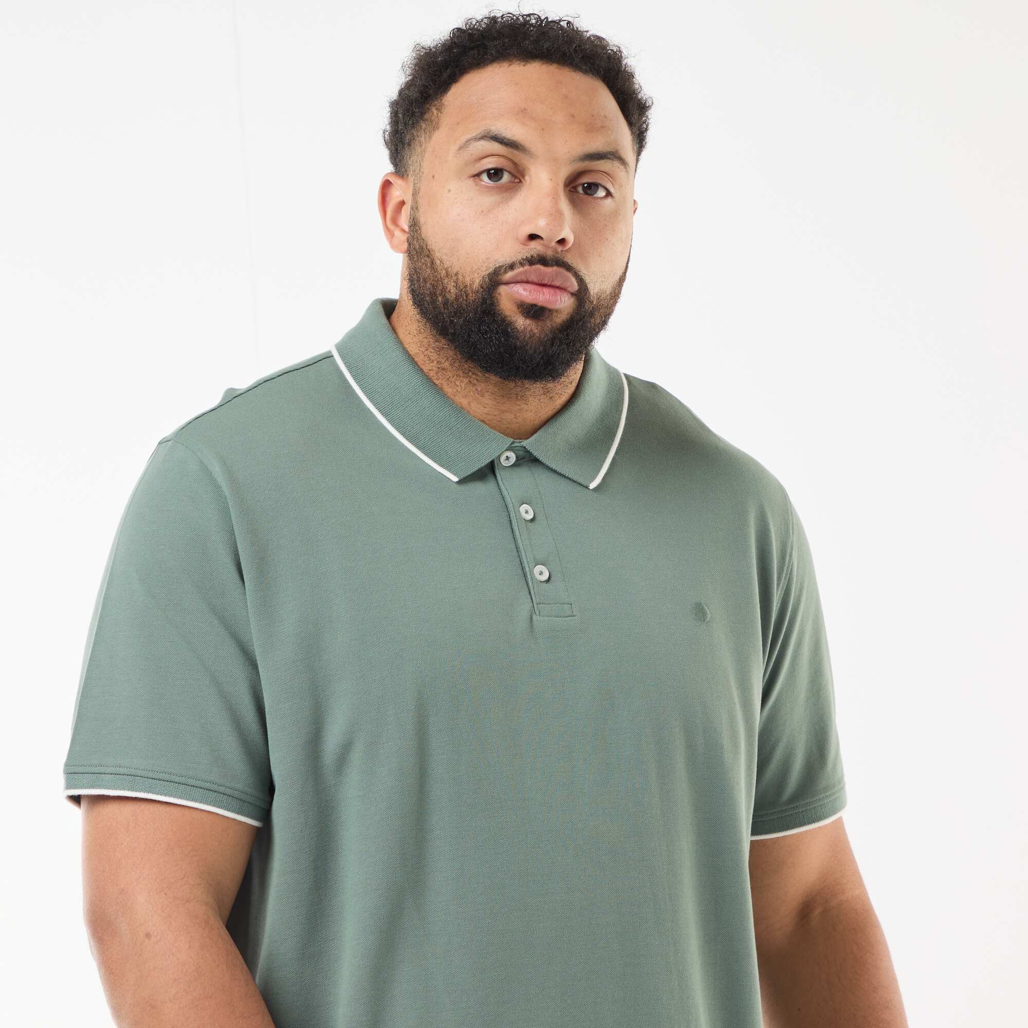 Cotton polo shirt with contrasting details GREEN - Image 3