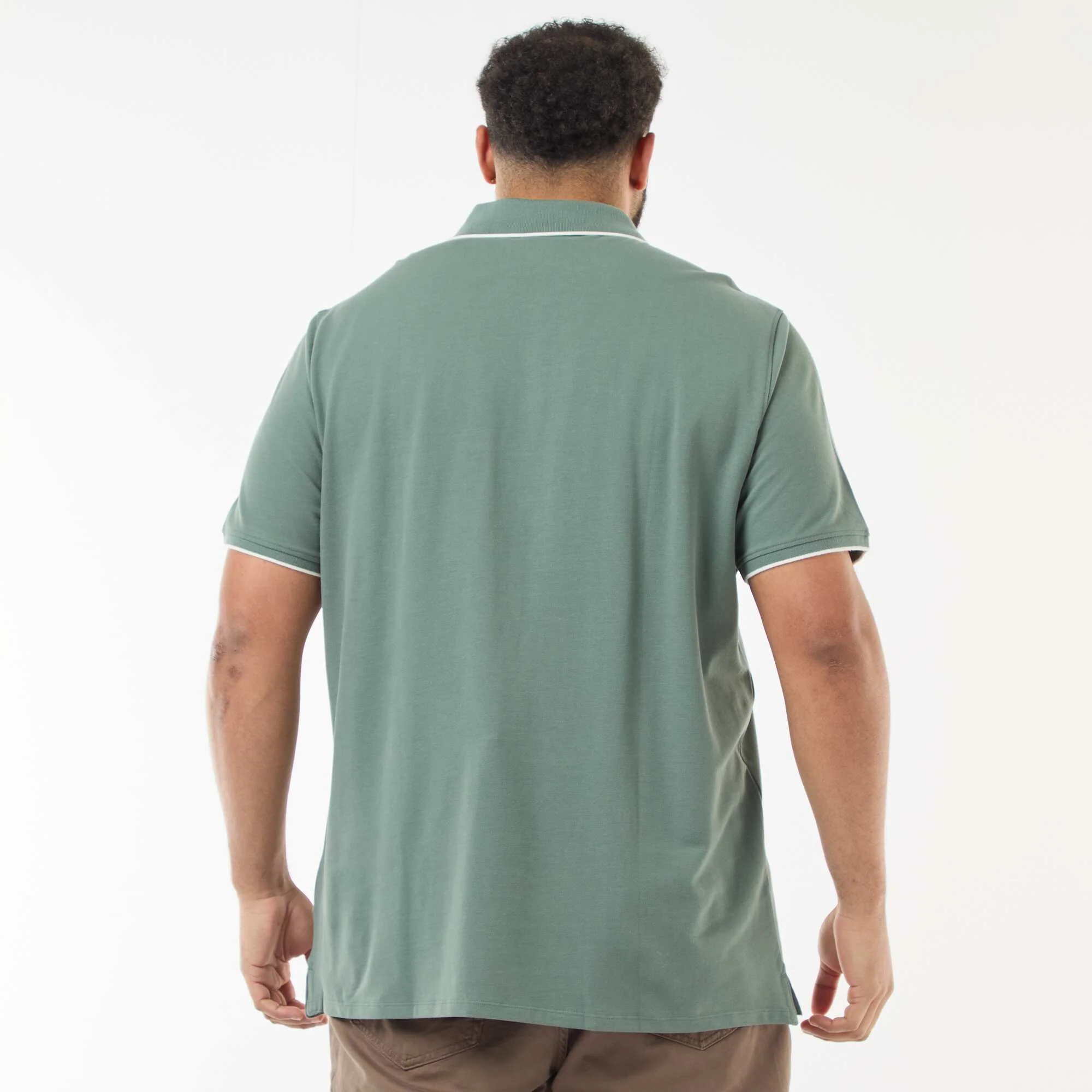 Cotton polo shirt with contrasting details GREEN - Image 4