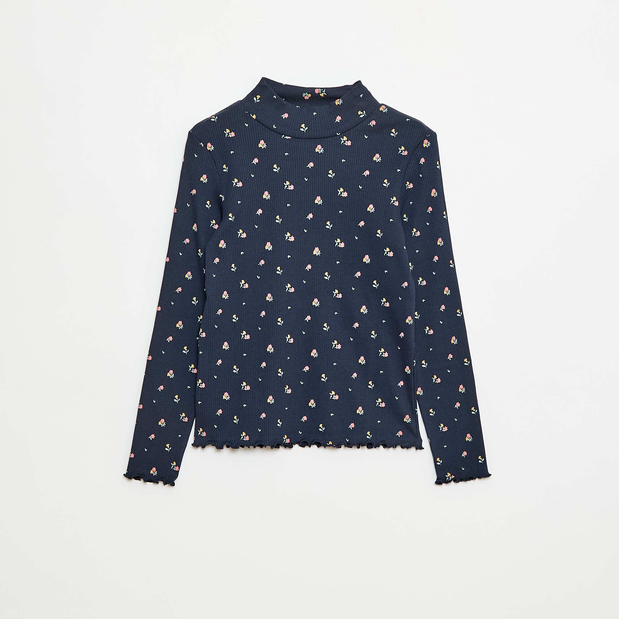 Cotton Ribbed Roll Neck Top BLUE
