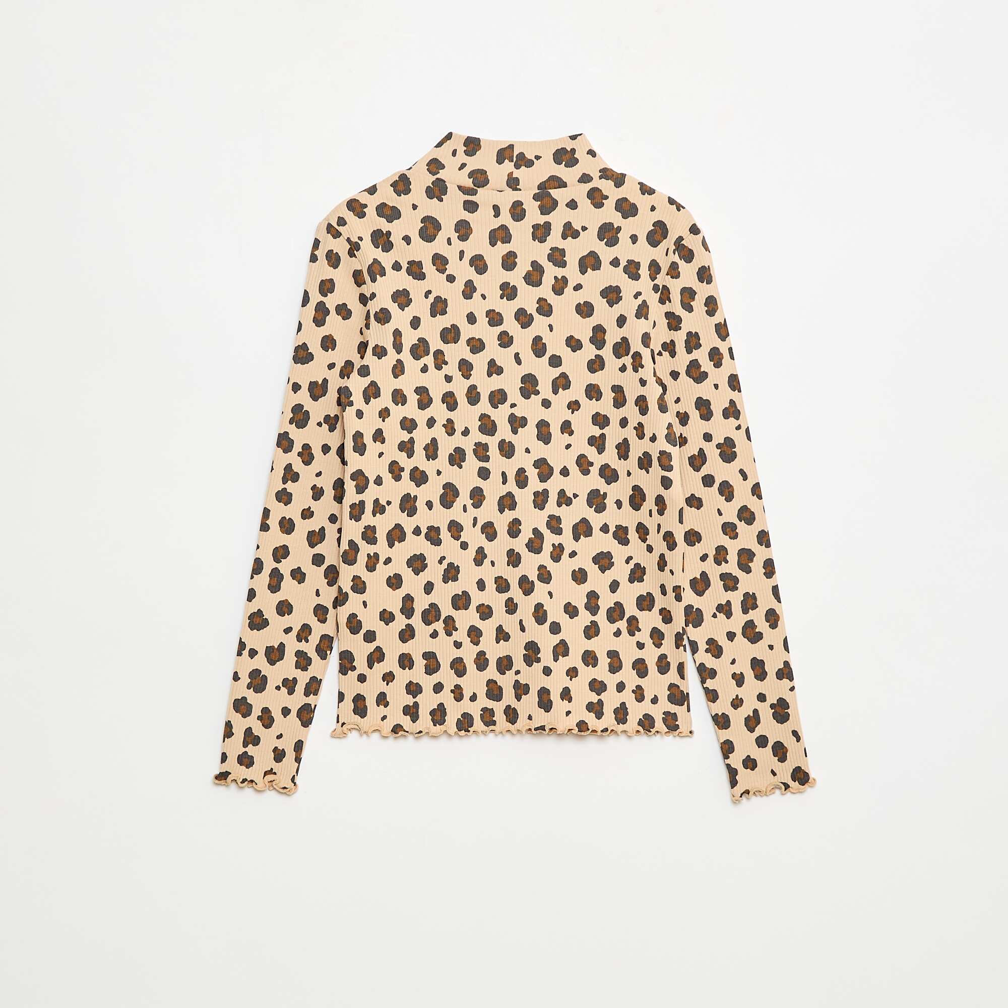 Cotton Ribbed Turtleneck Top BEIGE - Image 3