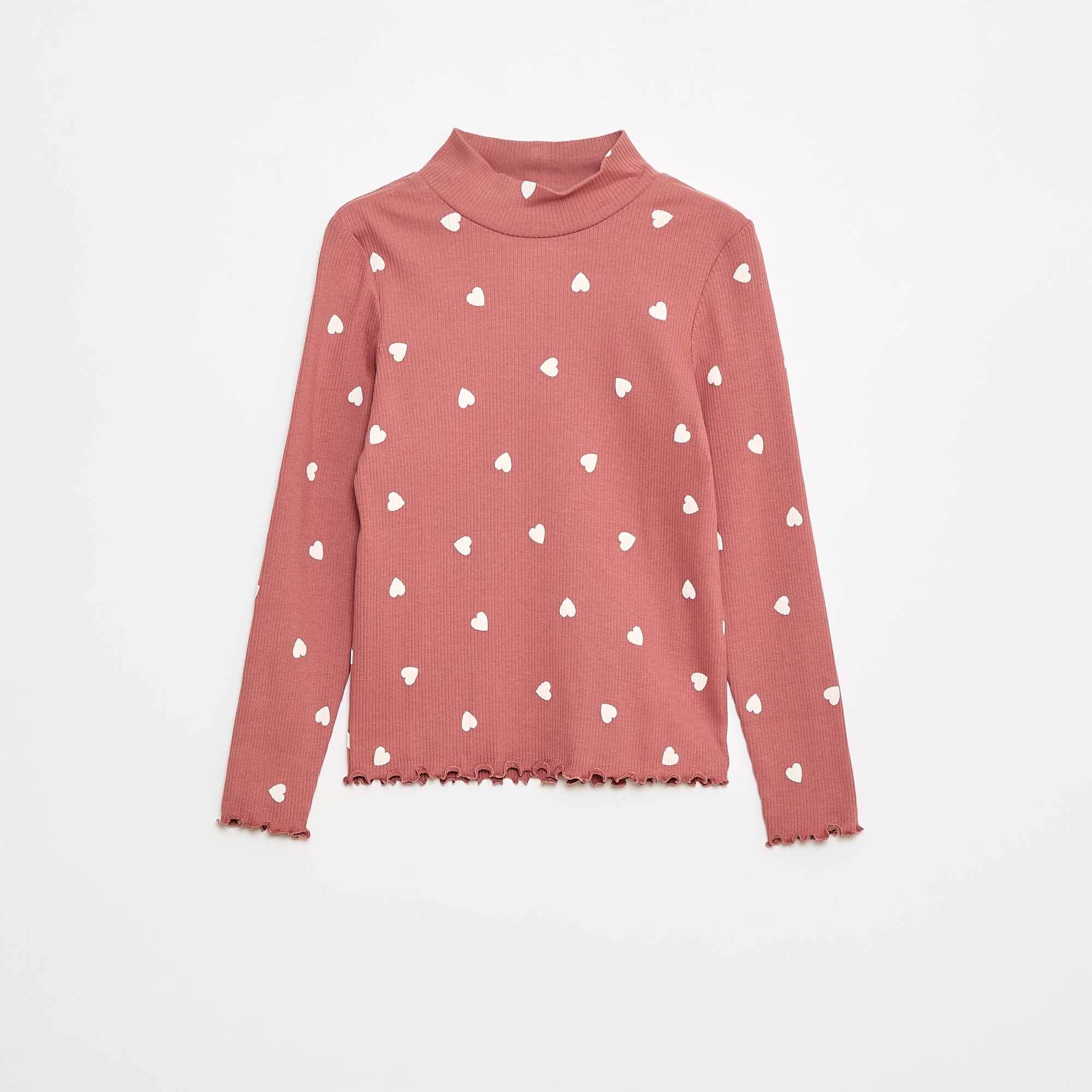 Cotton Ribbed Turtleneck Top PINK