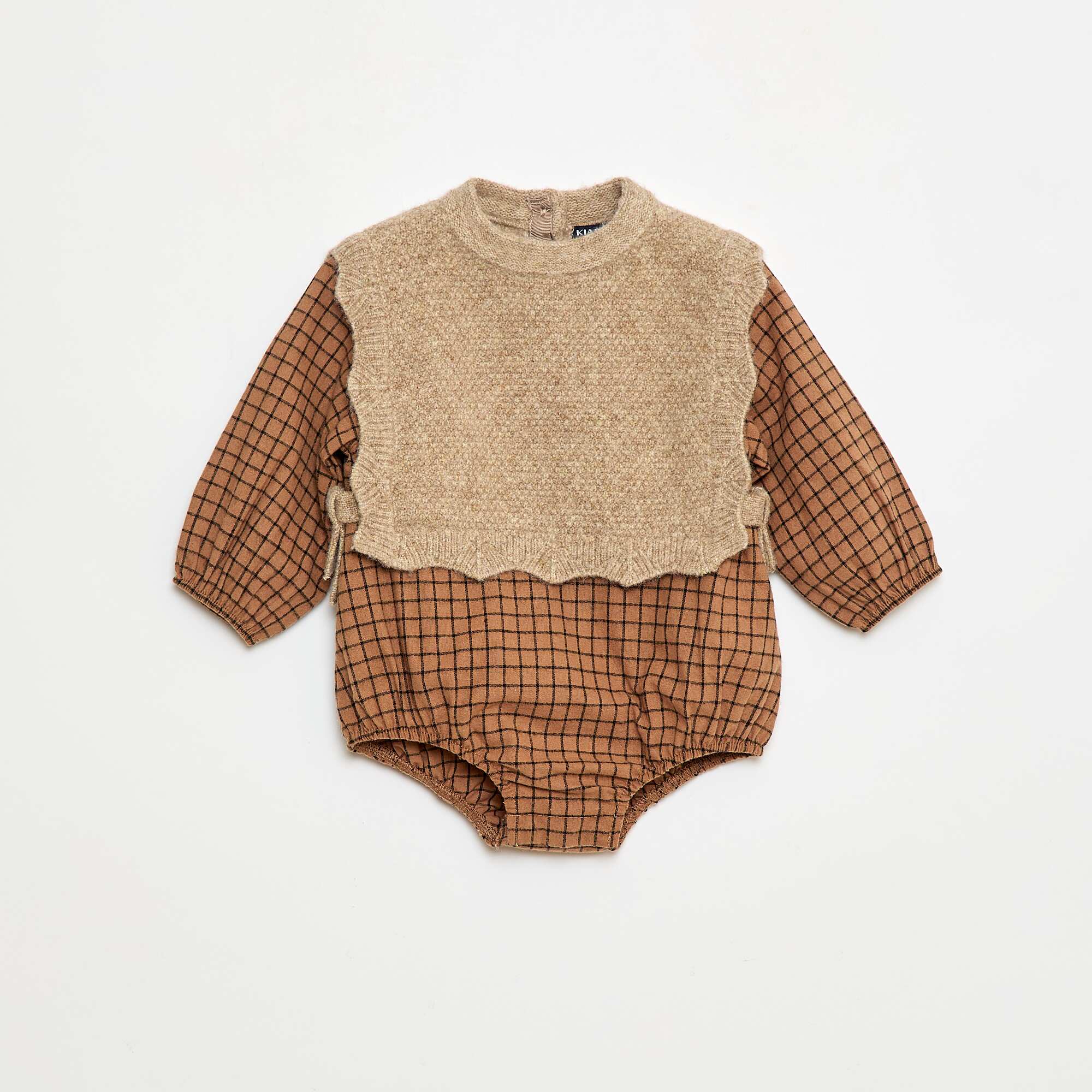 Cotton Romper with Wool Sweater BEIGE