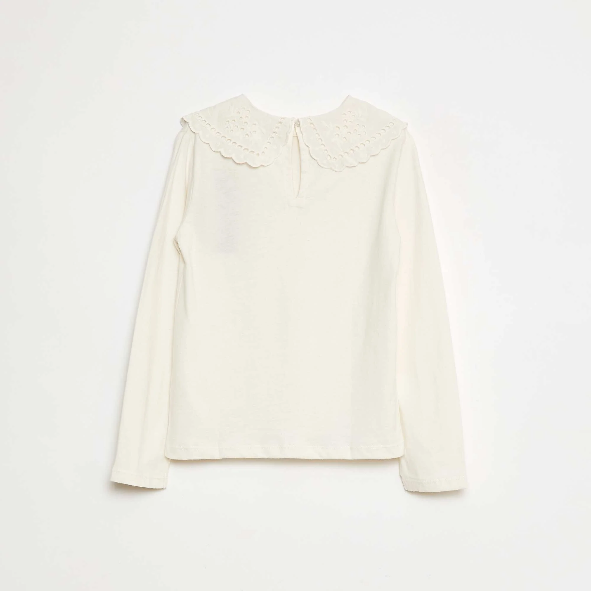Cotton T-shirt with Embroidered Collar WHITE - Image 2