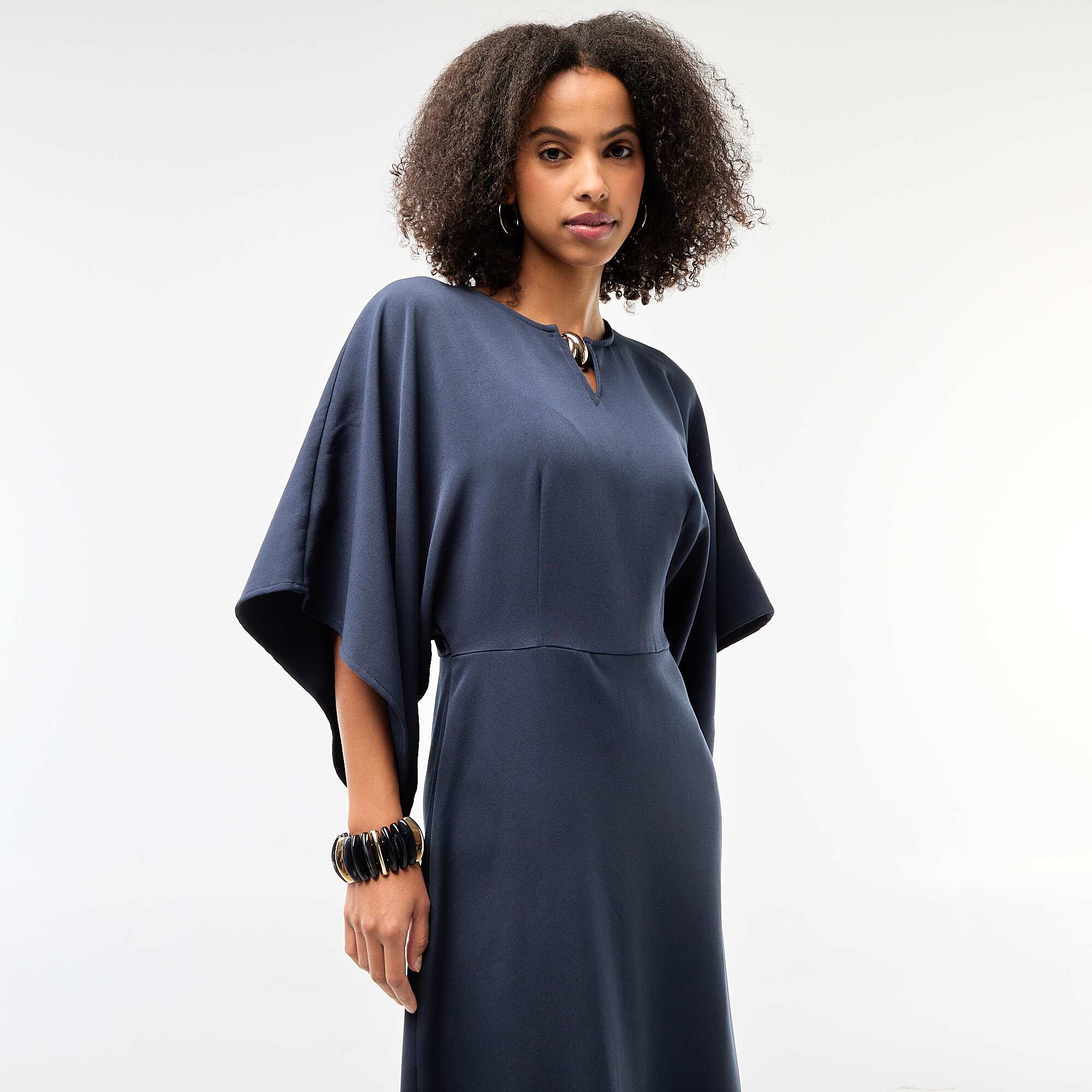 Crepe Knit Maxi Dress with Gold-Tone Jewelry Detail BLUE - Image 3