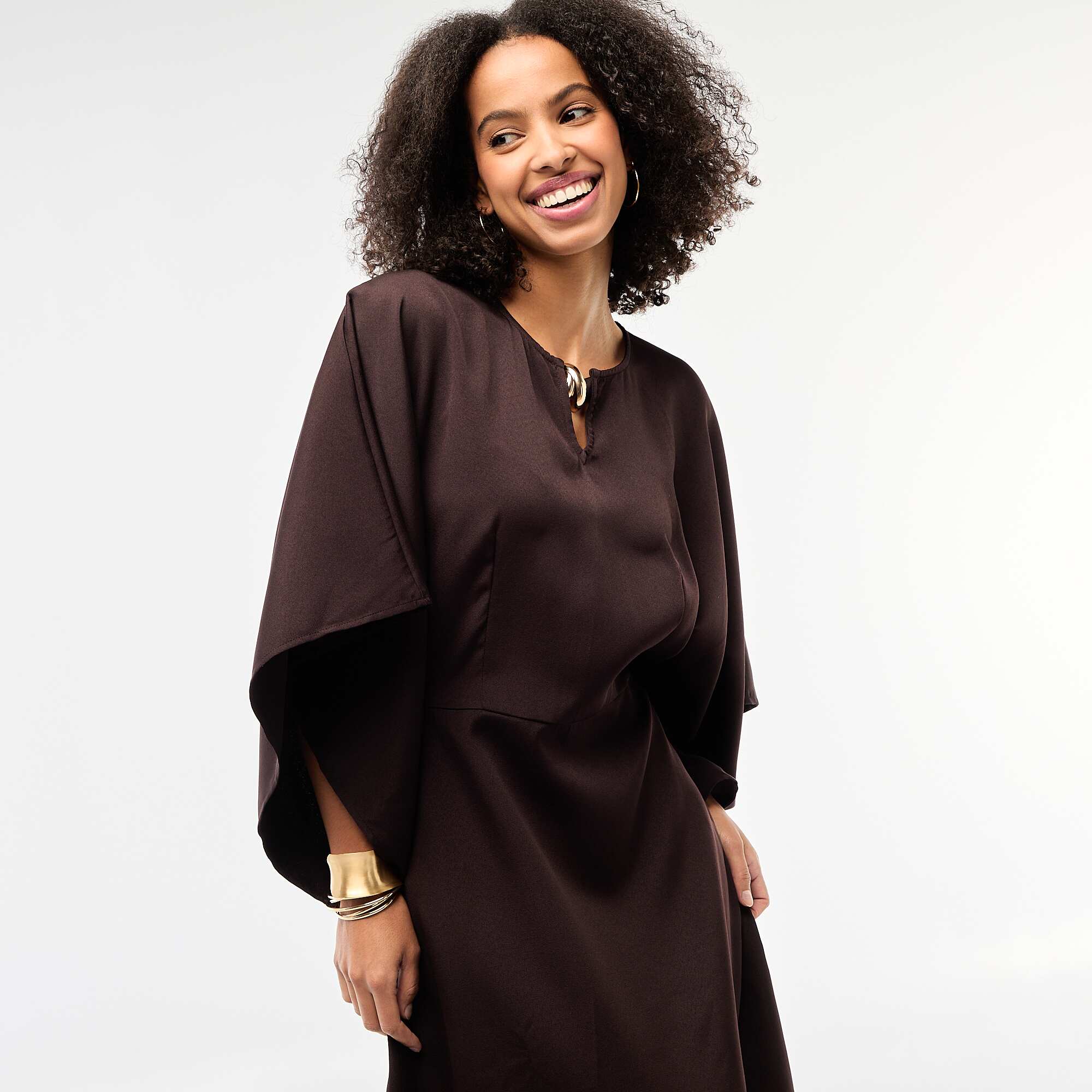 Crepe Knit Maxi Dress with Gold-Tone Jewelry Detail BROWN - Image 3