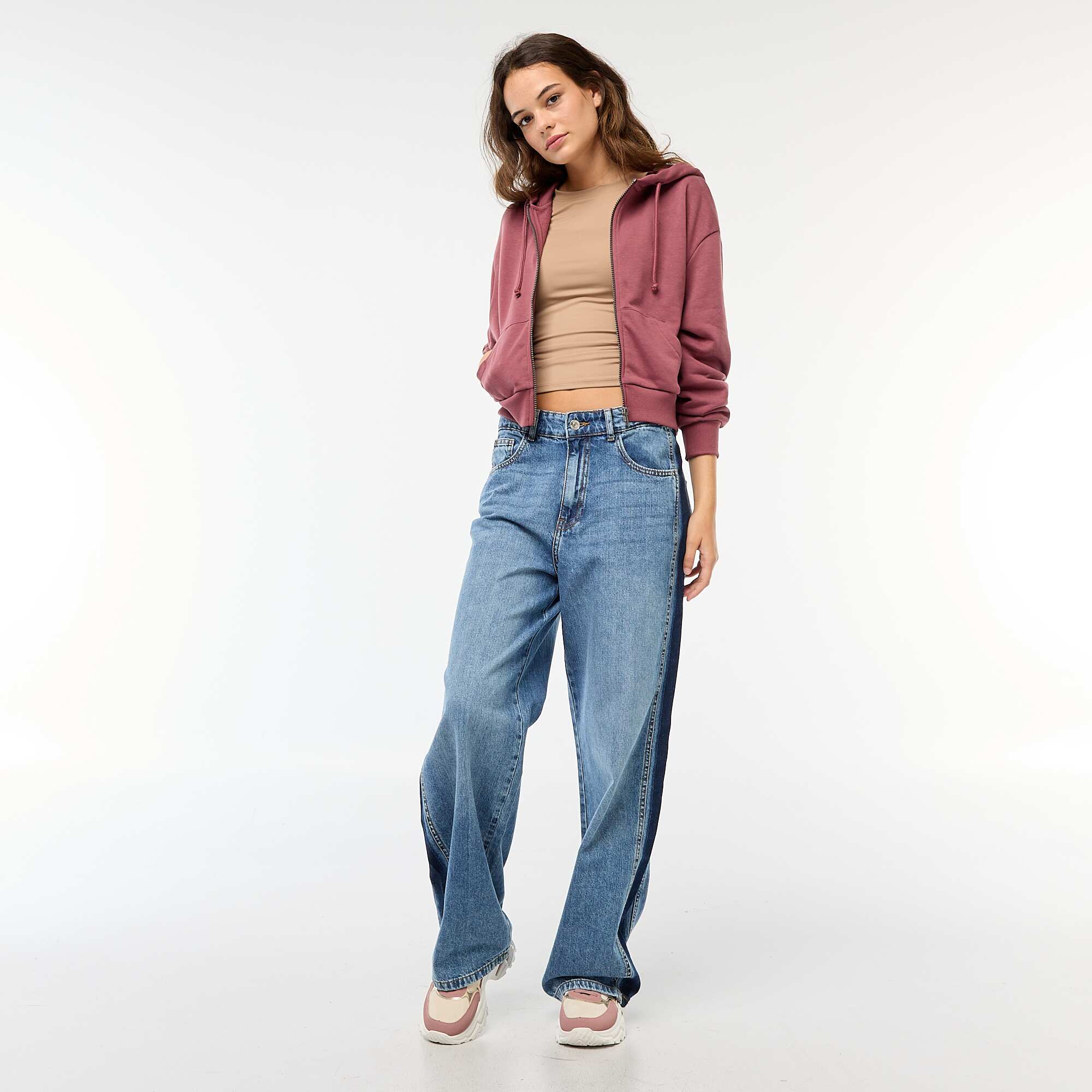 Crinkle-effect cropped T-shirt BEIGE - Image 2