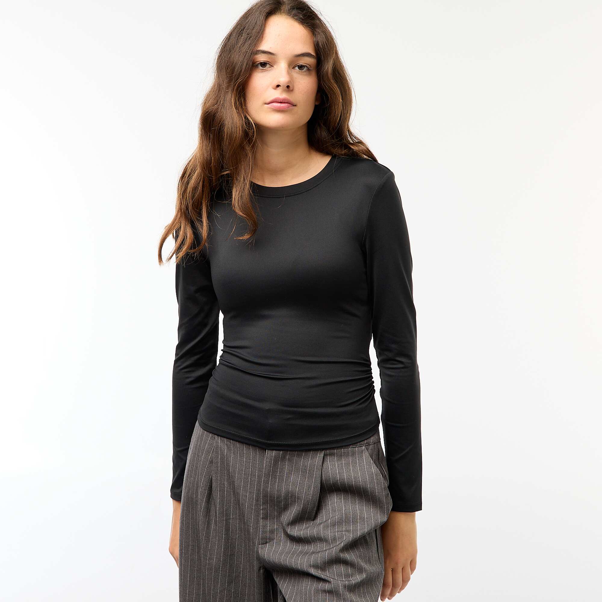 Crinkle-effect cropped T-shirt BLACK - Image 4