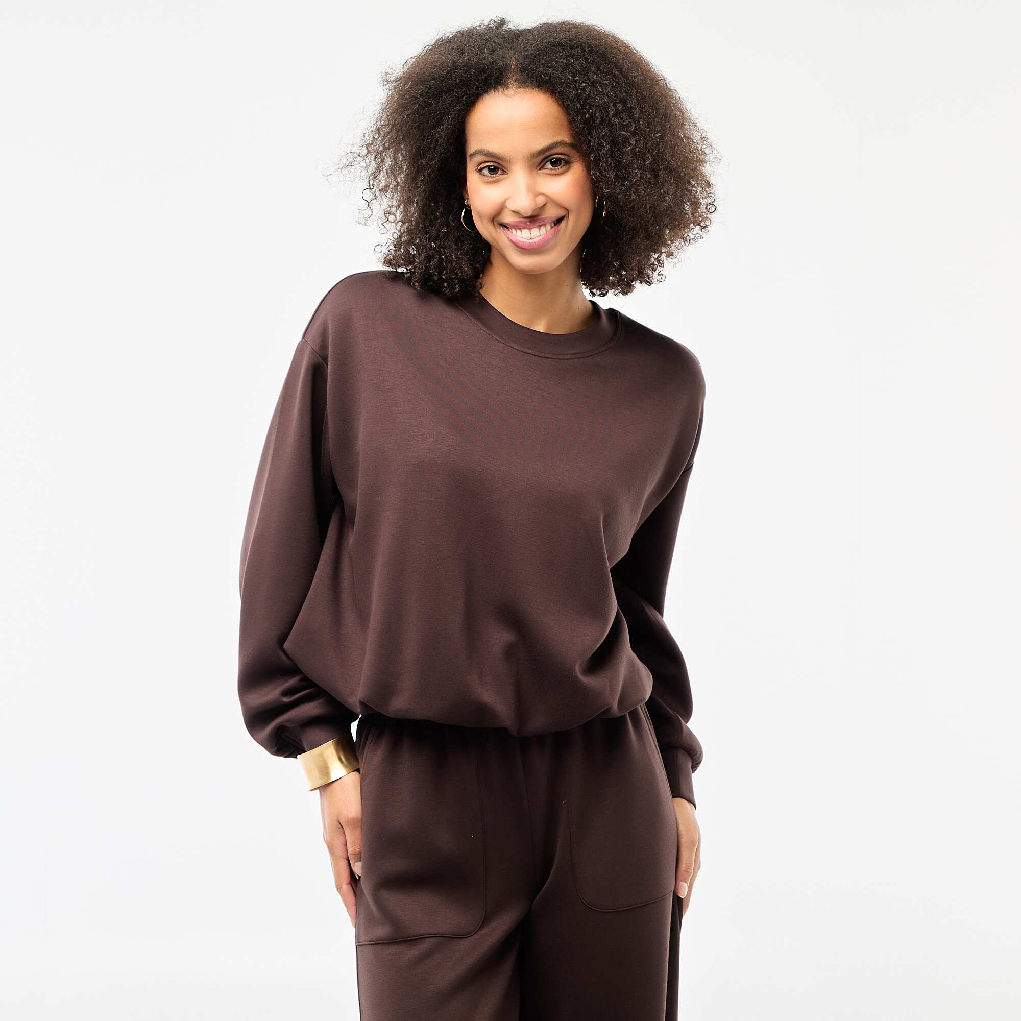 Cropped bubble hem sweatshirt BROWN