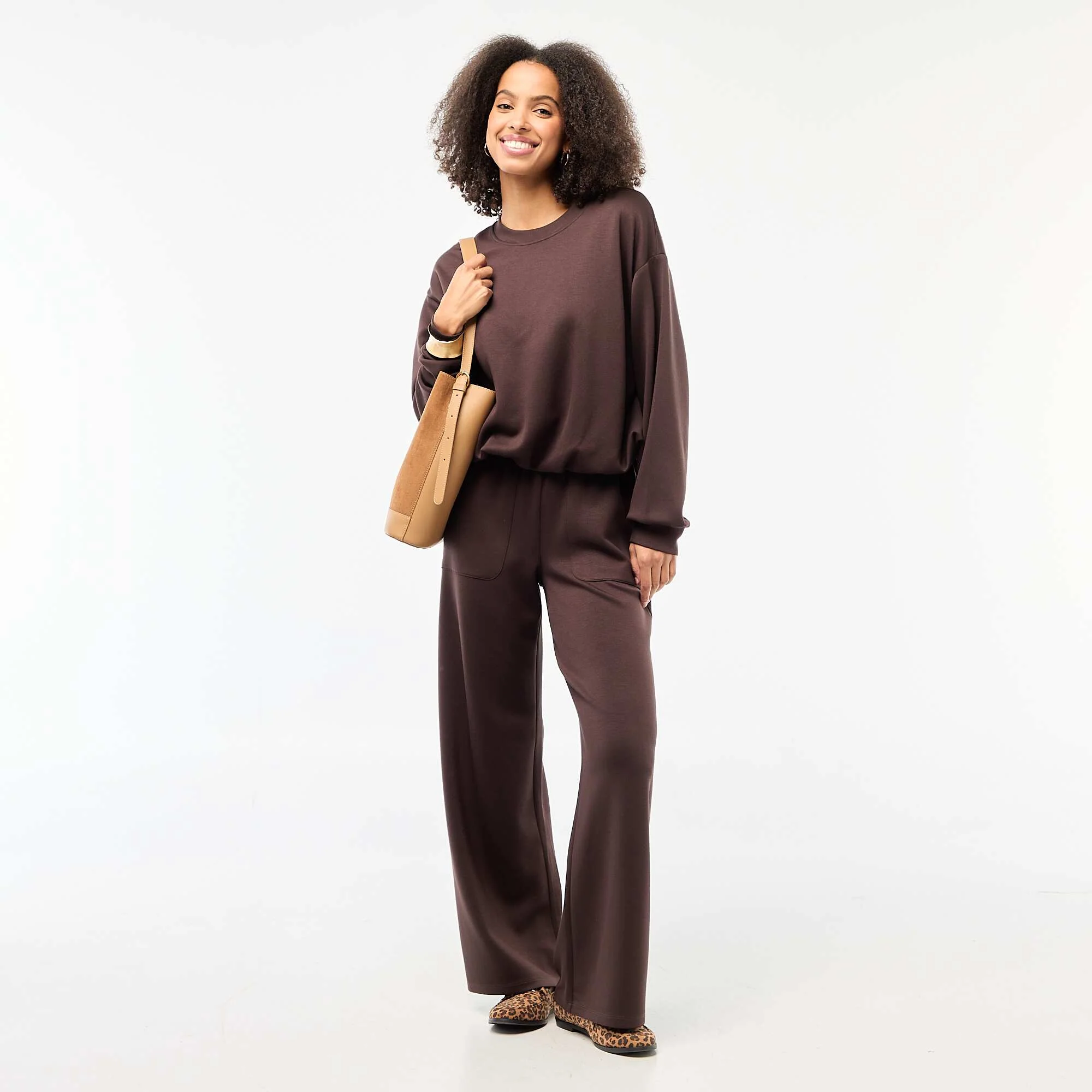 Cropped bubble hem sweatshirt BROWN - Image 2