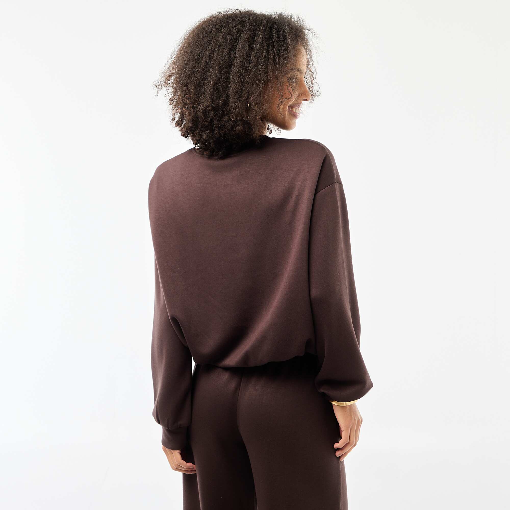 Cropped bubble hem sweatshirt BROWN - Image 3