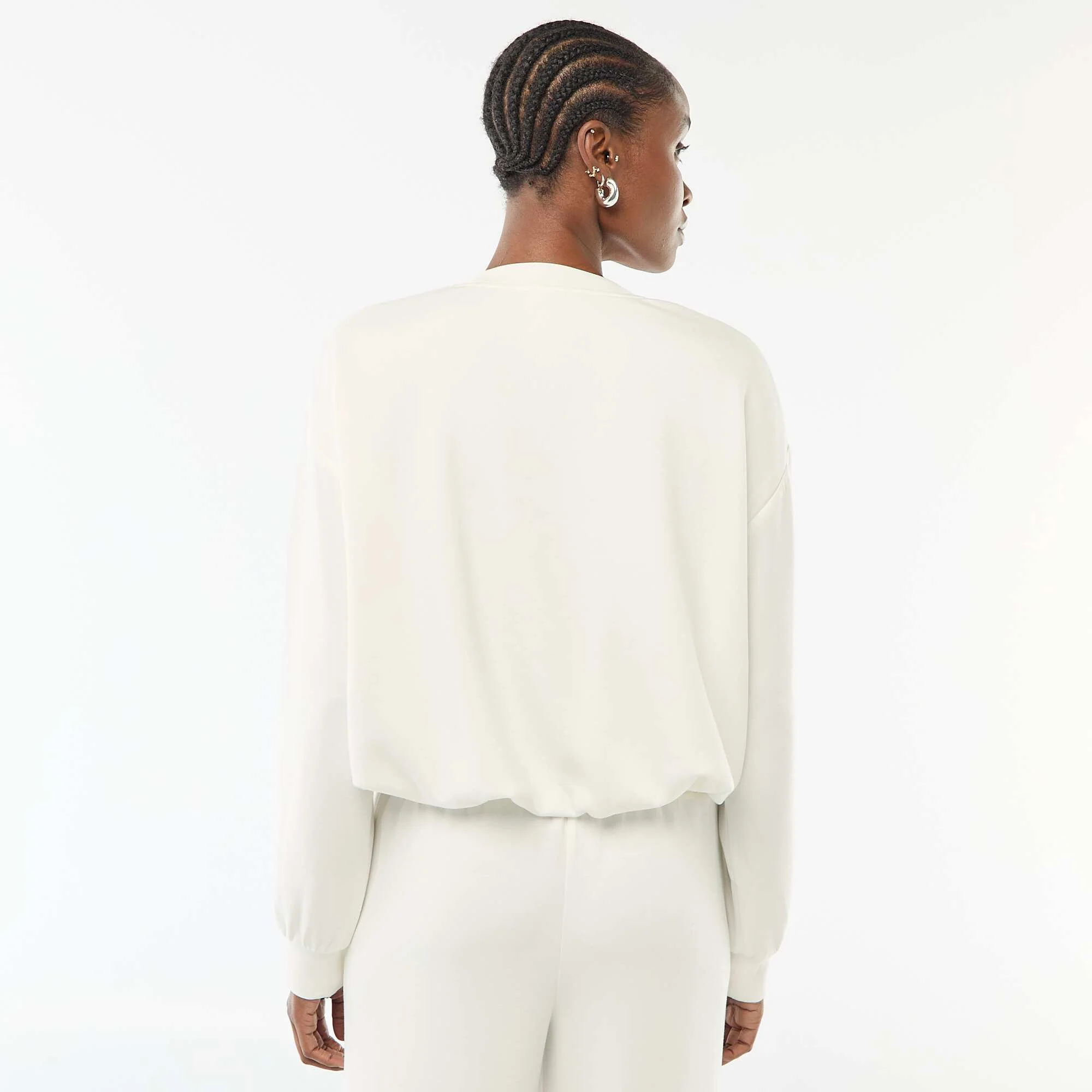 Cropped Bubble Hem Sweatshirt WHITE - Image 3