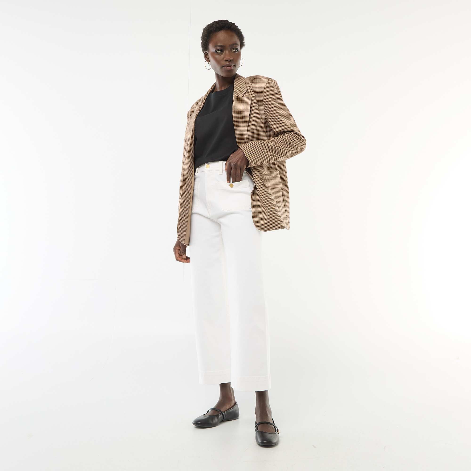 Cropped Denim Trousers with Buttons WHITE