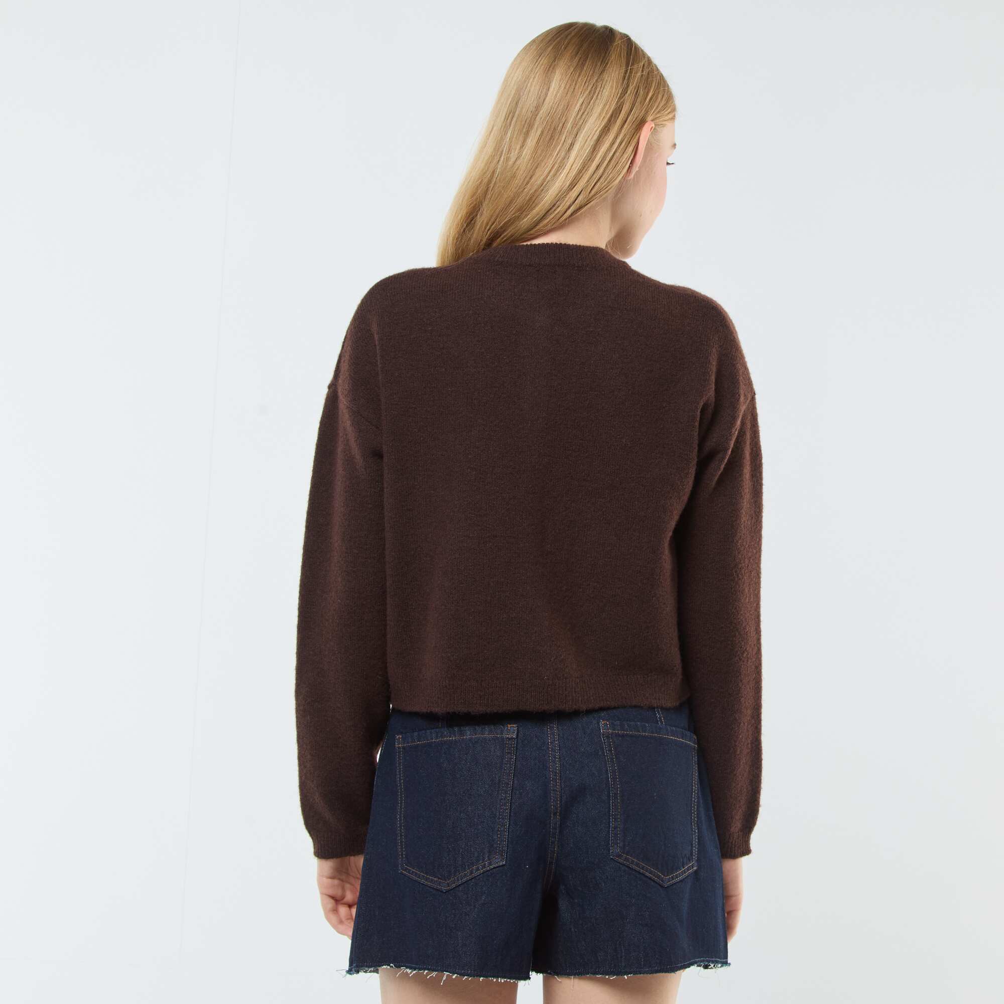 Cropped Knit Cardigan BROWN - Image 3