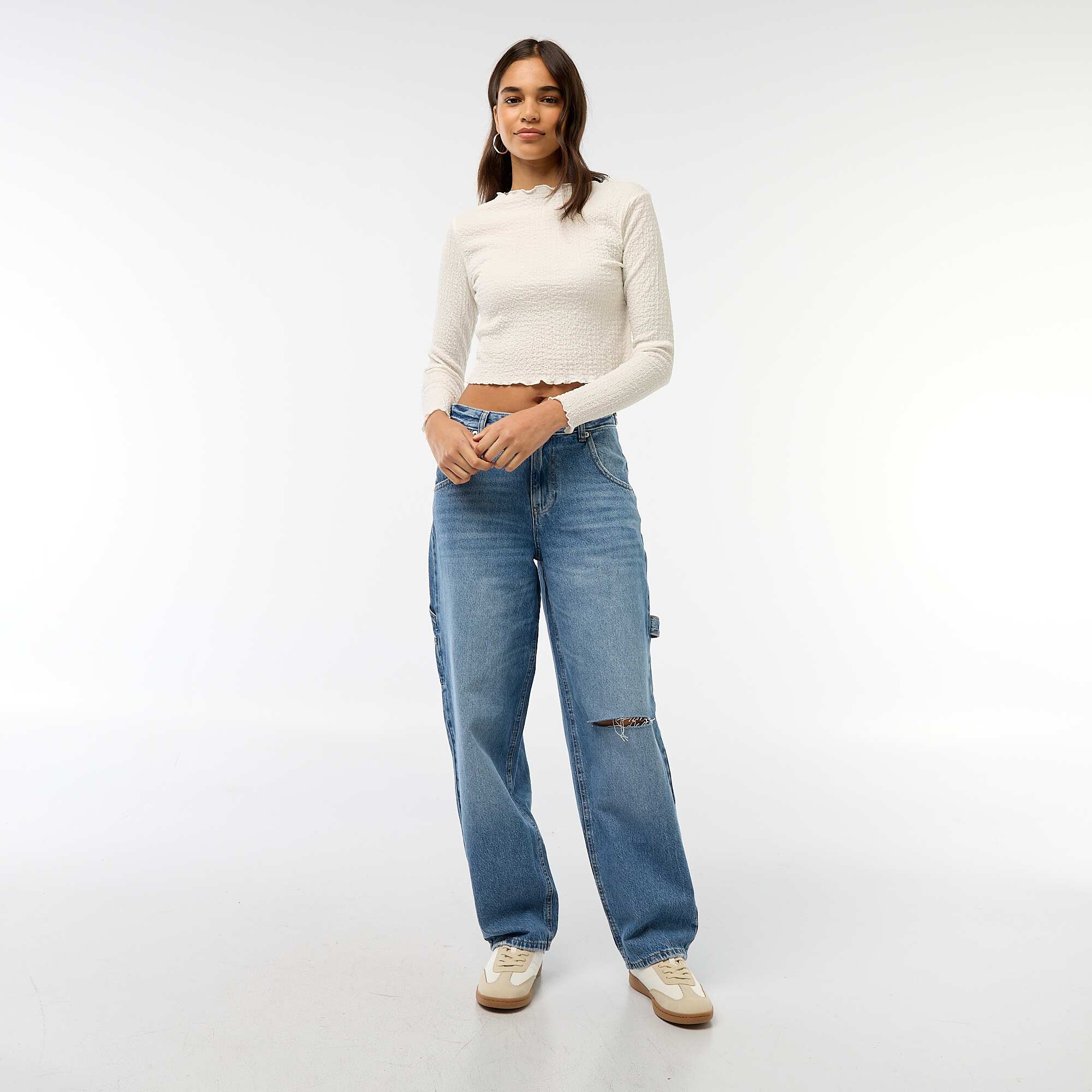 Cropped Long-Sleeve Crêpe T-Shirt WHITE - Image 2