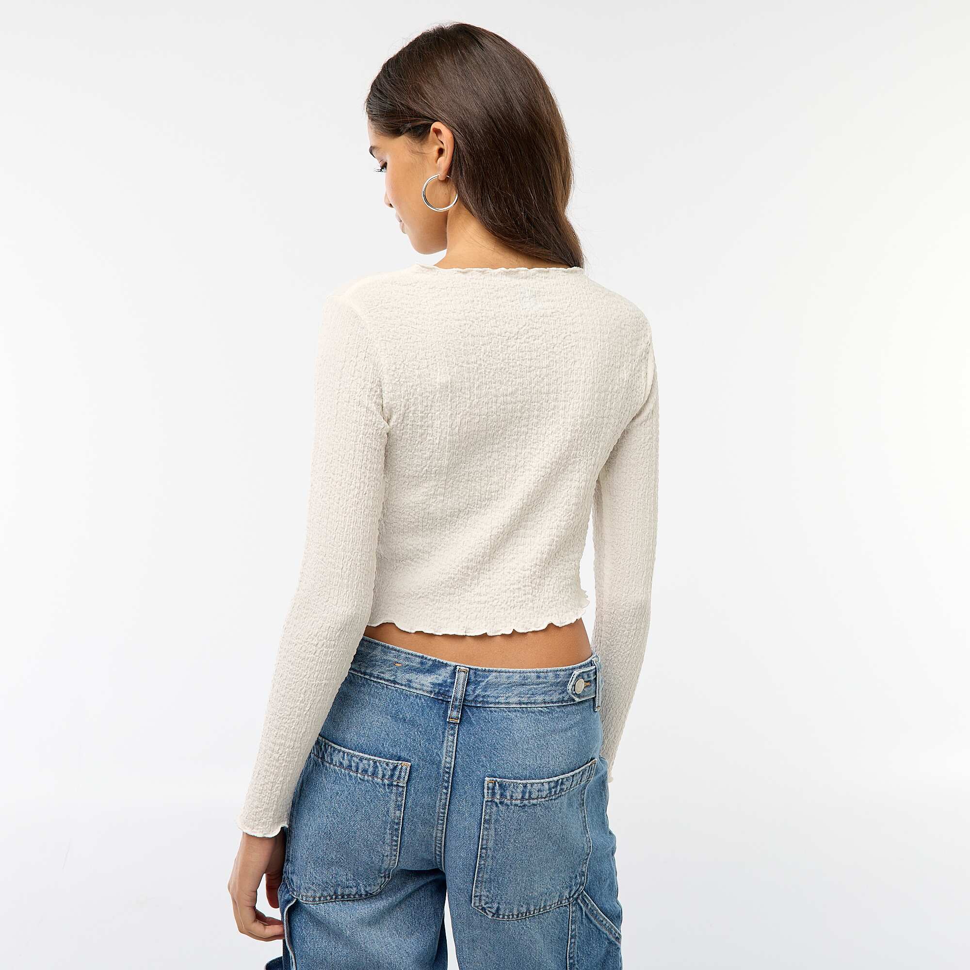 Cropped Long-Sleeve Crêpe T-Shirt WHITE - Image 4