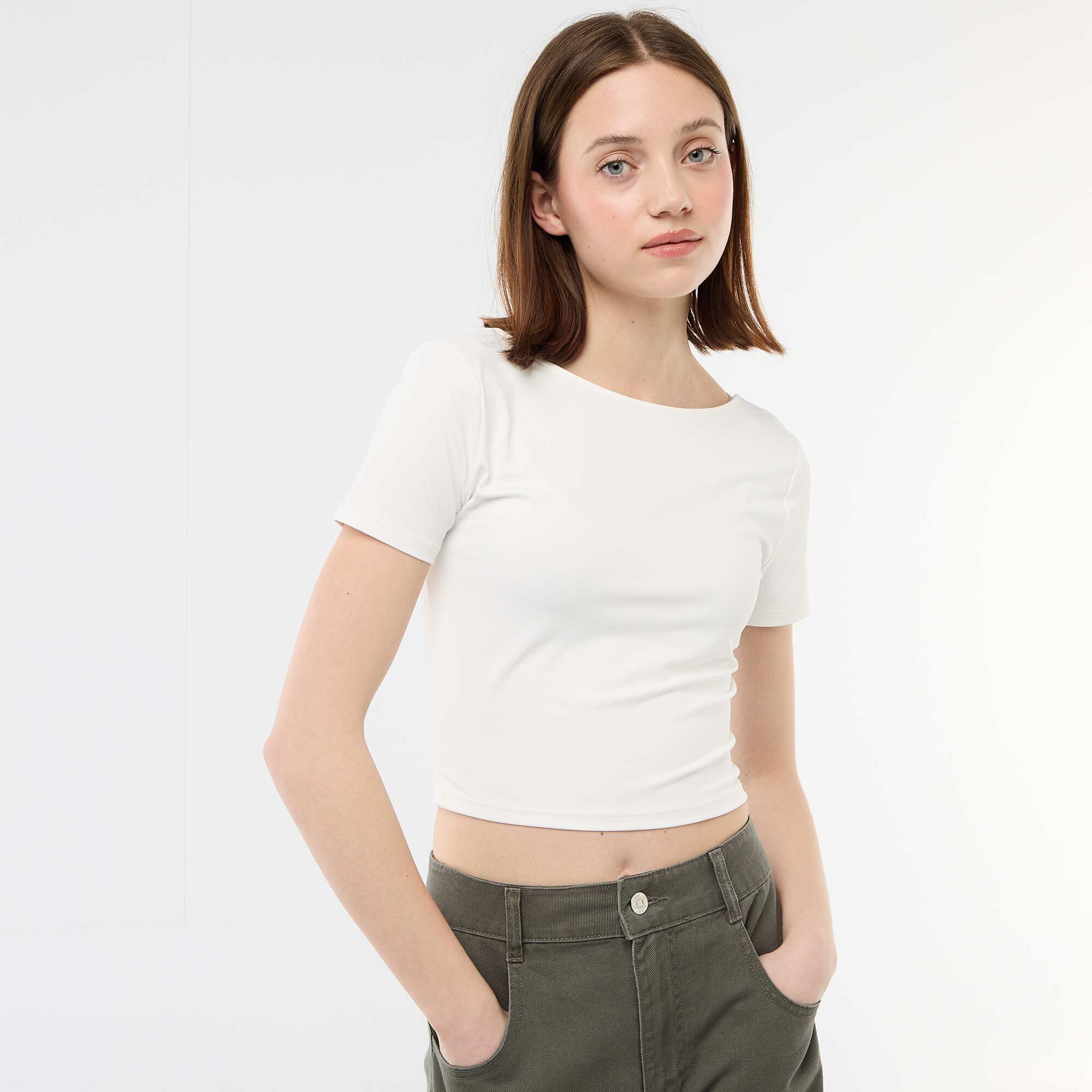 Cropped Square-Back Tee WHITE