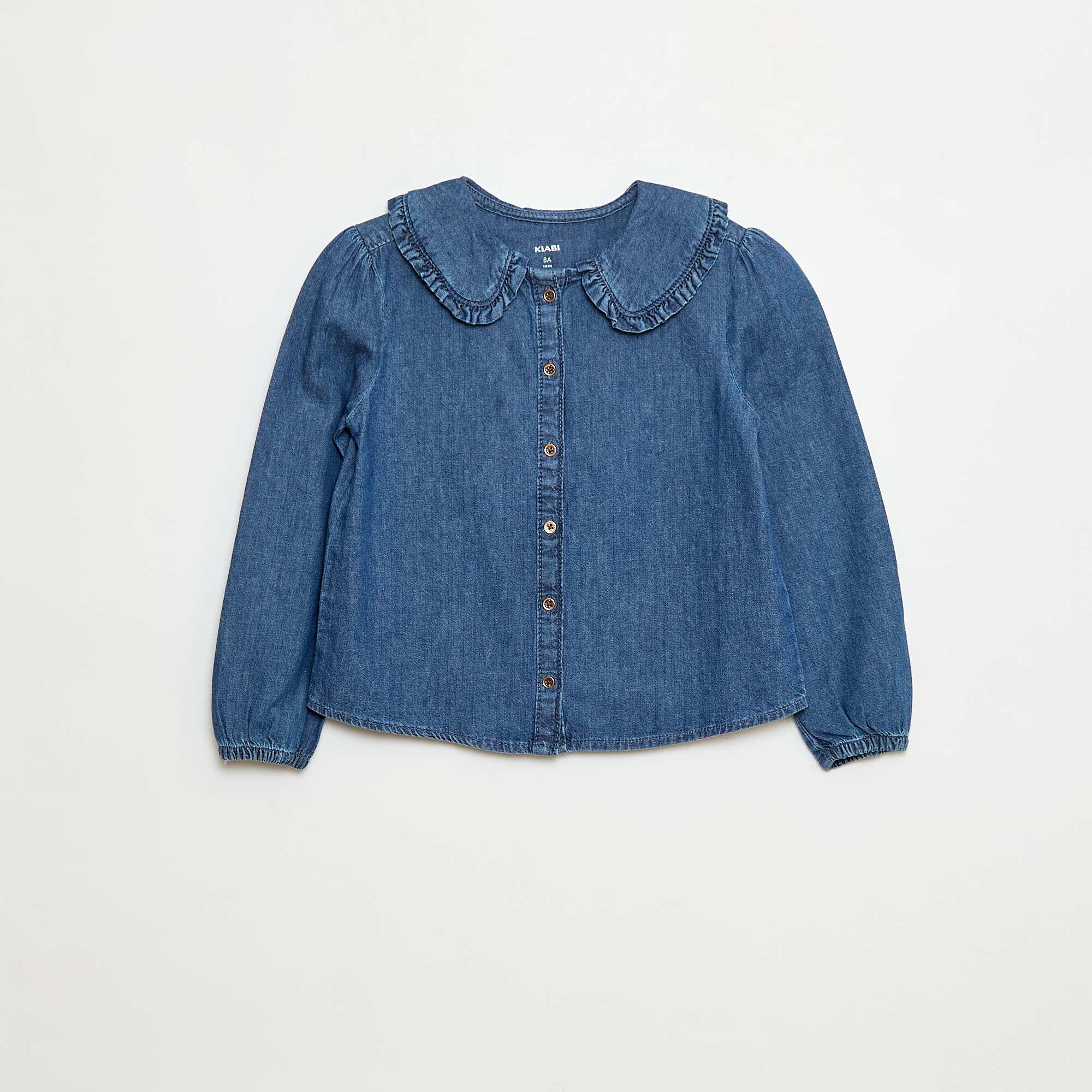 Denim Blouse with Peter Pan Collar BLUE