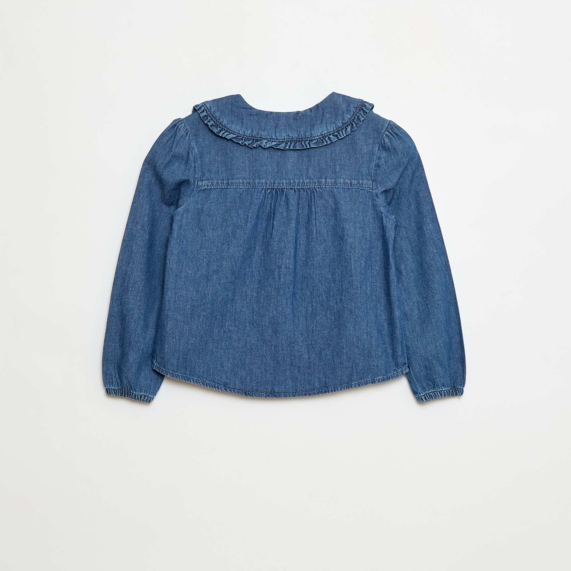 Denim Blouse with Peter Pan Collar BLUE - Image 2