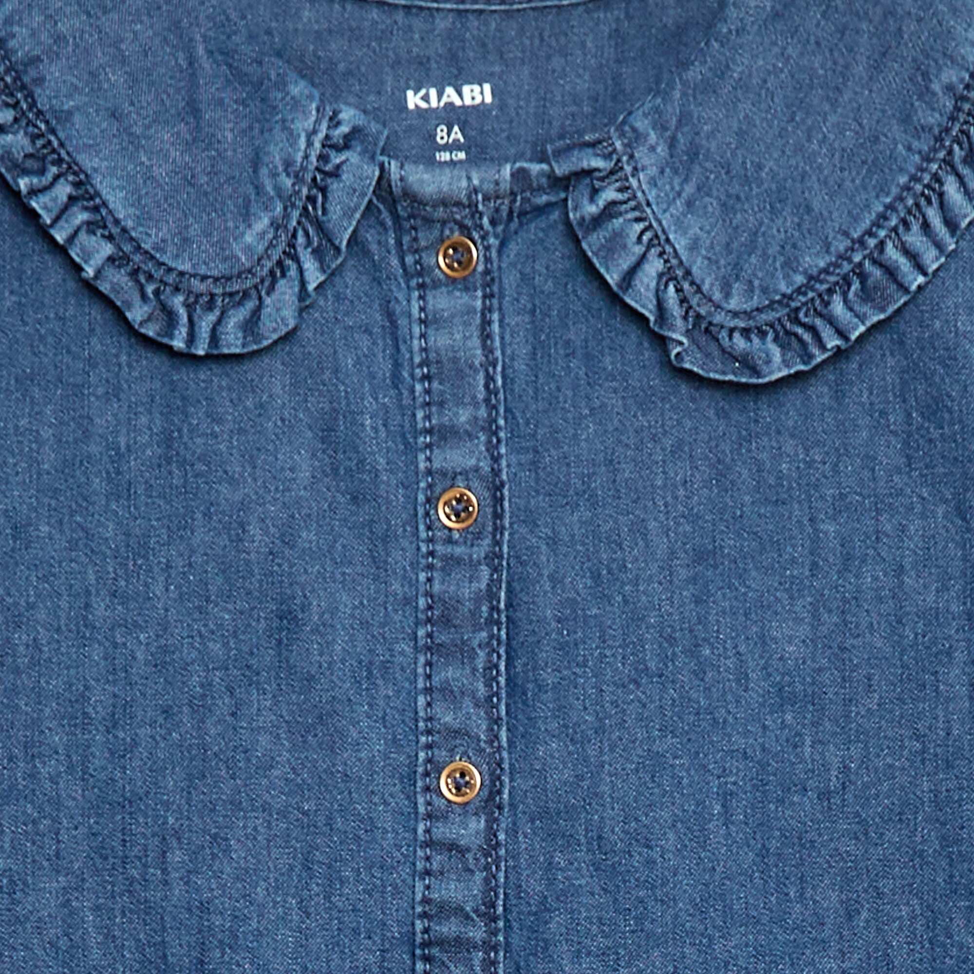 Denim Blouse with Peter Pan Collar BLUE - Image 3