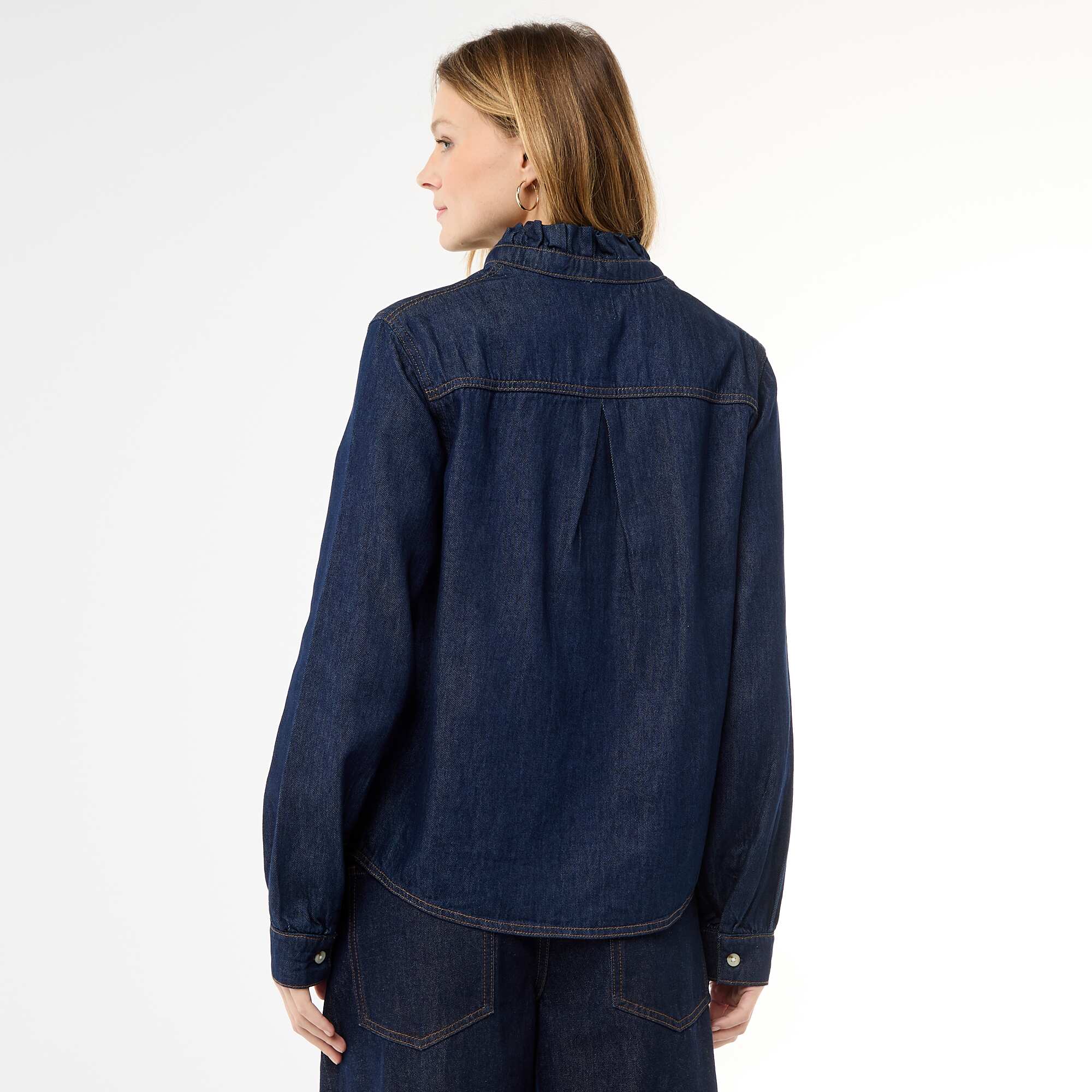 Denim Blouse with Ruffled Collar BLUE - Image 4