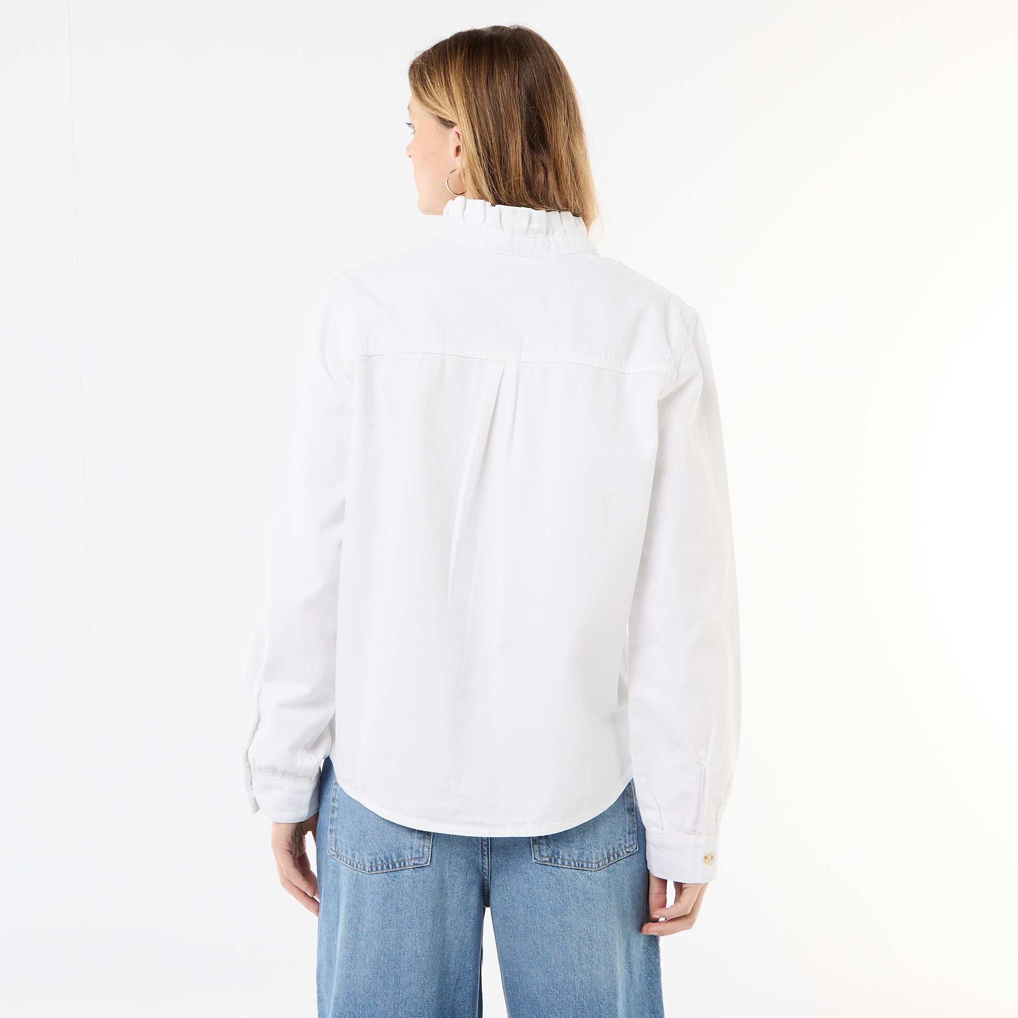 Denim Blouse with Ruffled Collar WHITE - Image 4