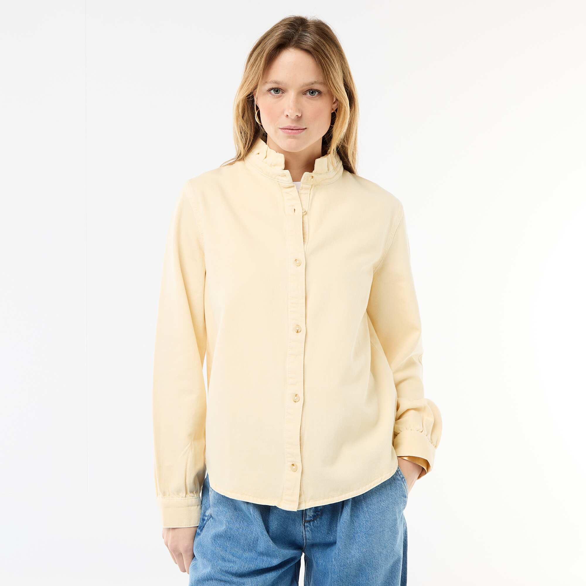 Denim Blouse with Ruffled Collar YELLOW - Image 3