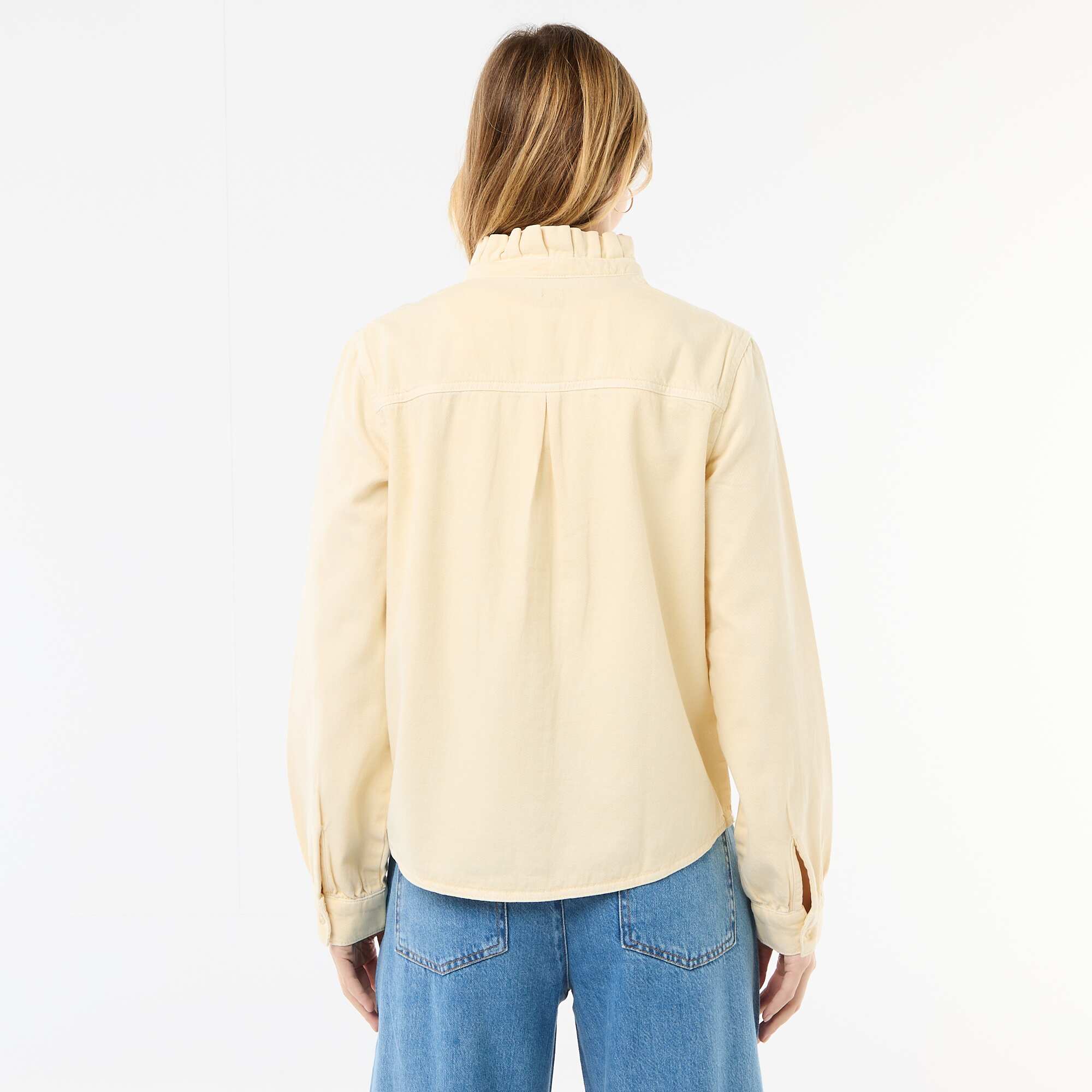 Denim Blouse with Ruffled Collar YELLOW - Image 4