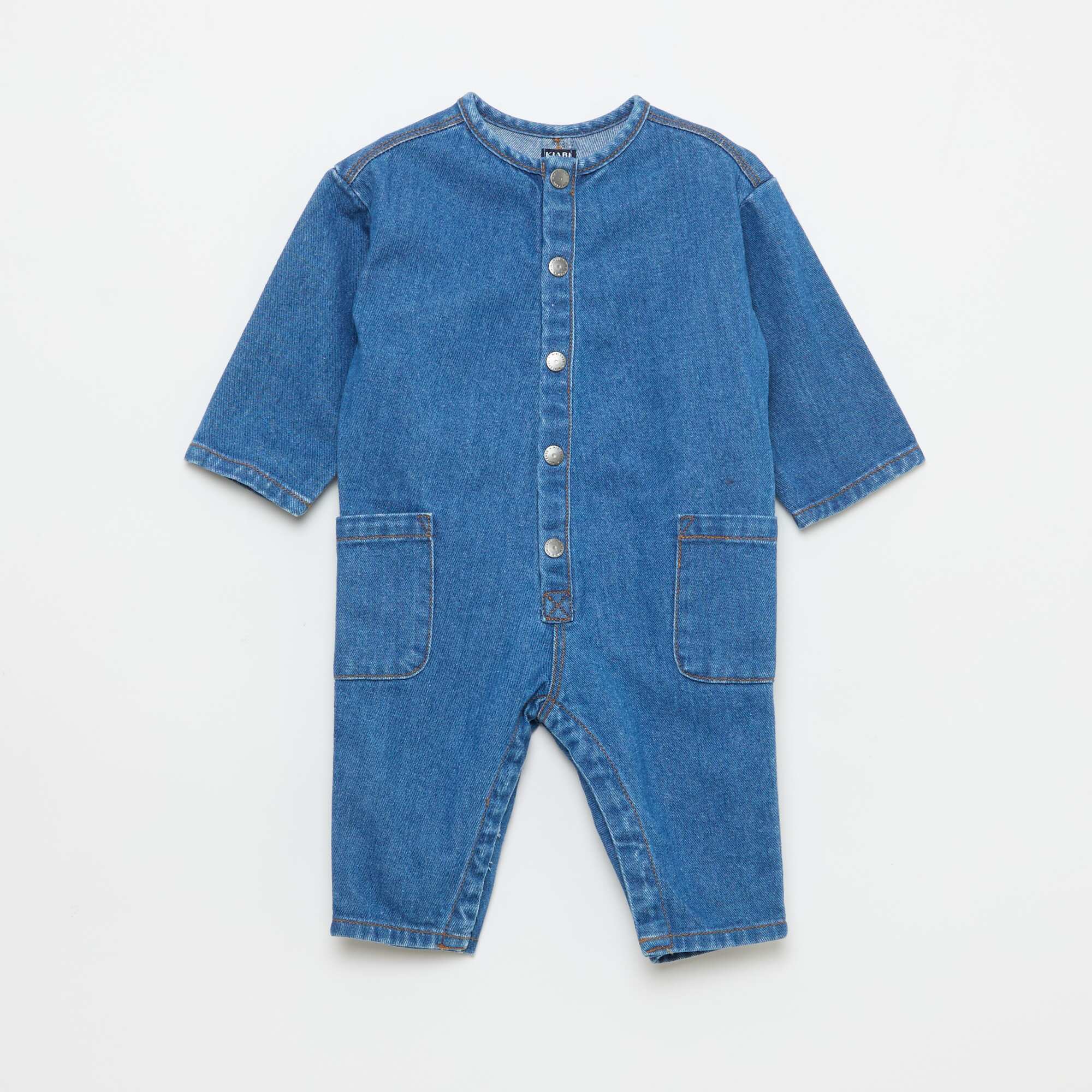 Denim Jumpsuit with Patch Pockets BLUE