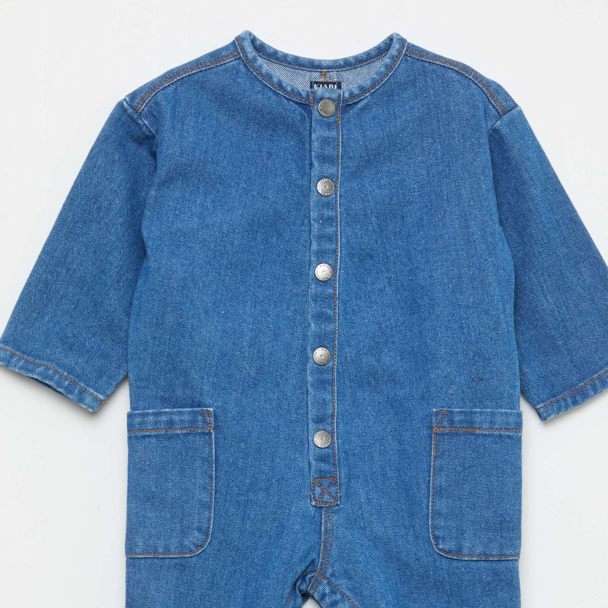 Denim Jumpsuit with Patch Pockets BLUE - Image 2
