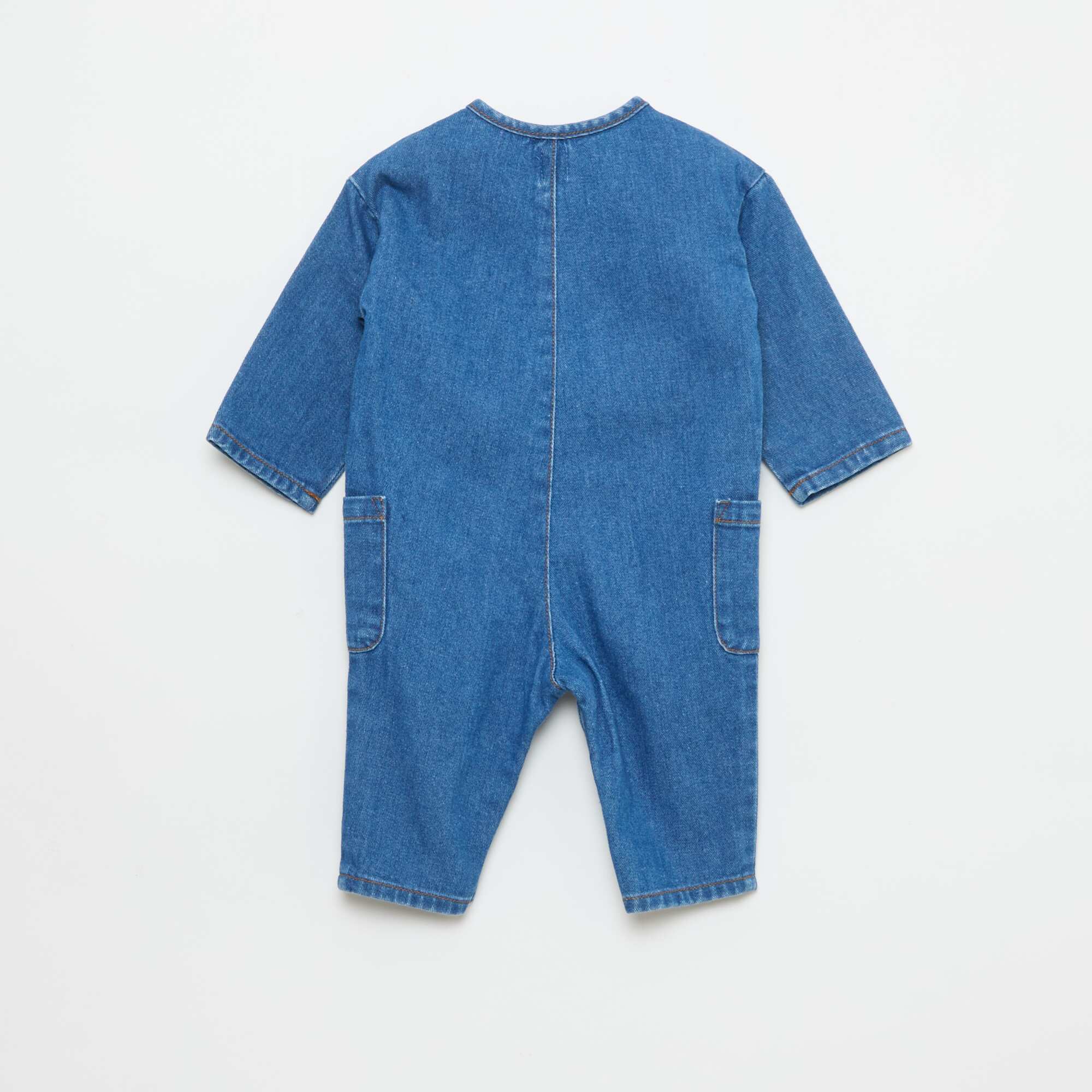 Denim Jumpsuit with Patch Pockets BLUE - Image 3