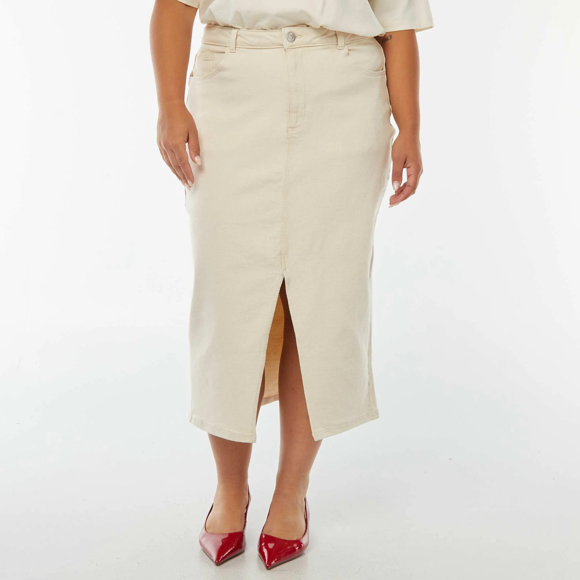 Denim midi skirt WHITE - Image 4
