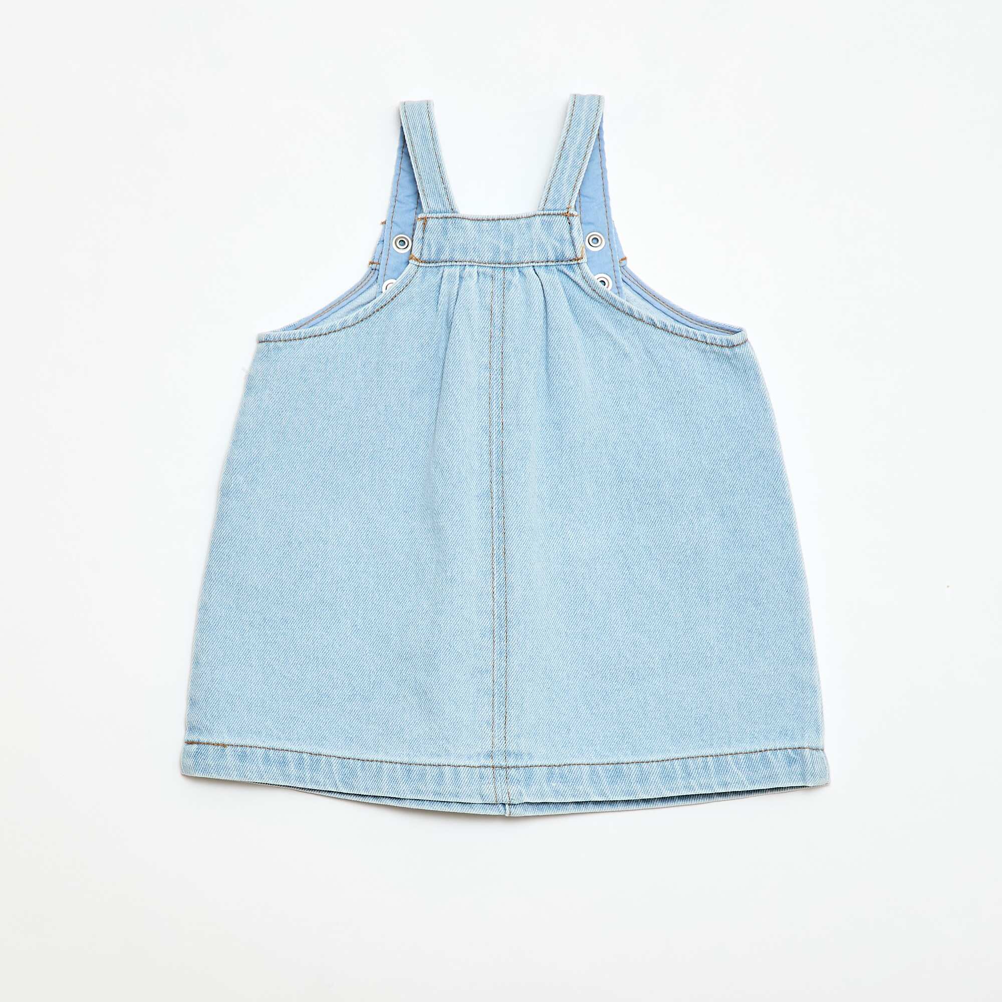 Denim Overalls Dress with 2 Front Patch Pockets BLUE - Image 2