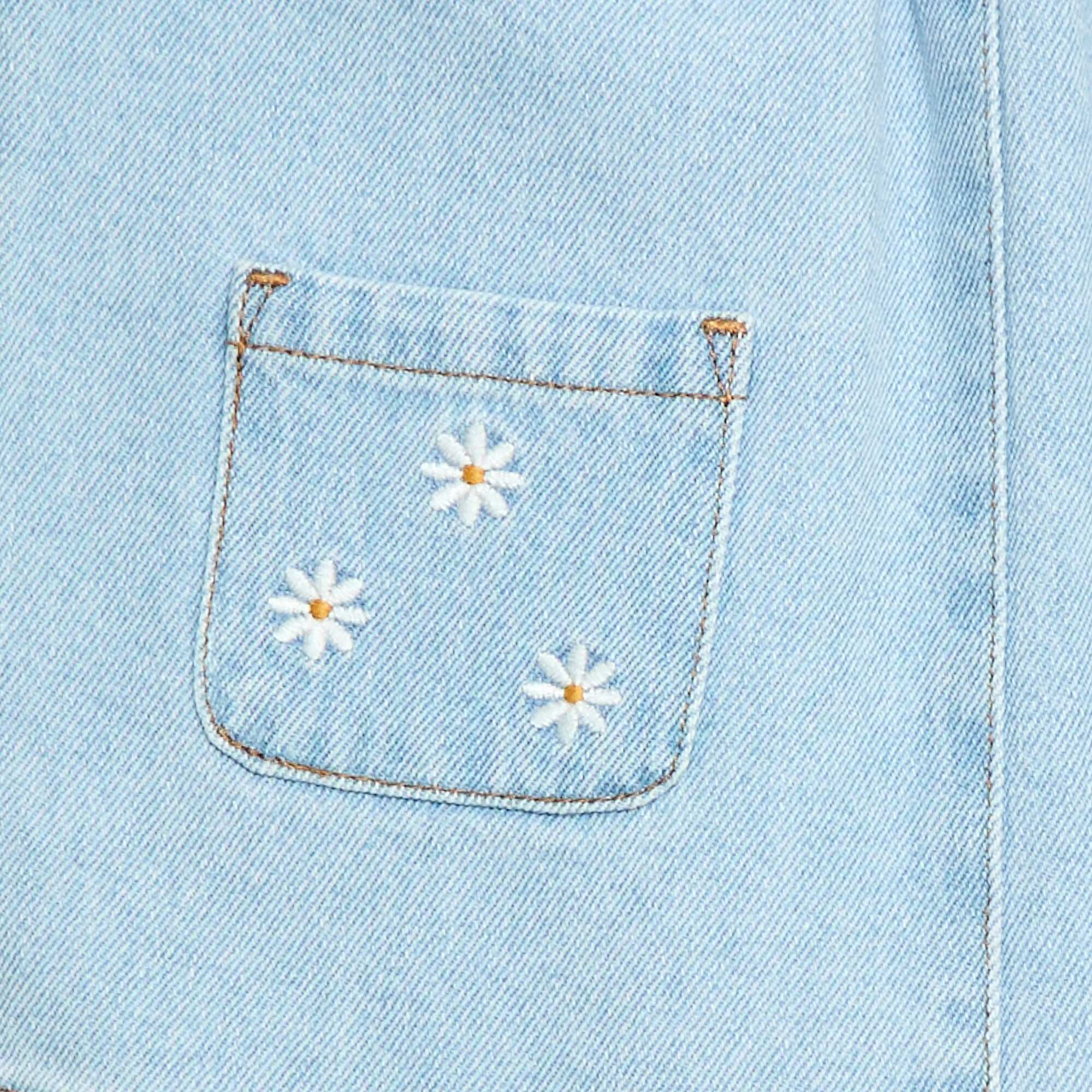 Denim Overalls Dress with 2 Front Patch Pockets BLUE - Image 3