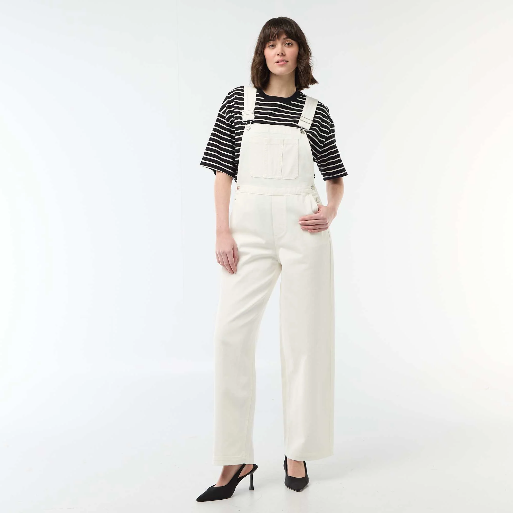 Denim Overalls with Front Pocket WHITE