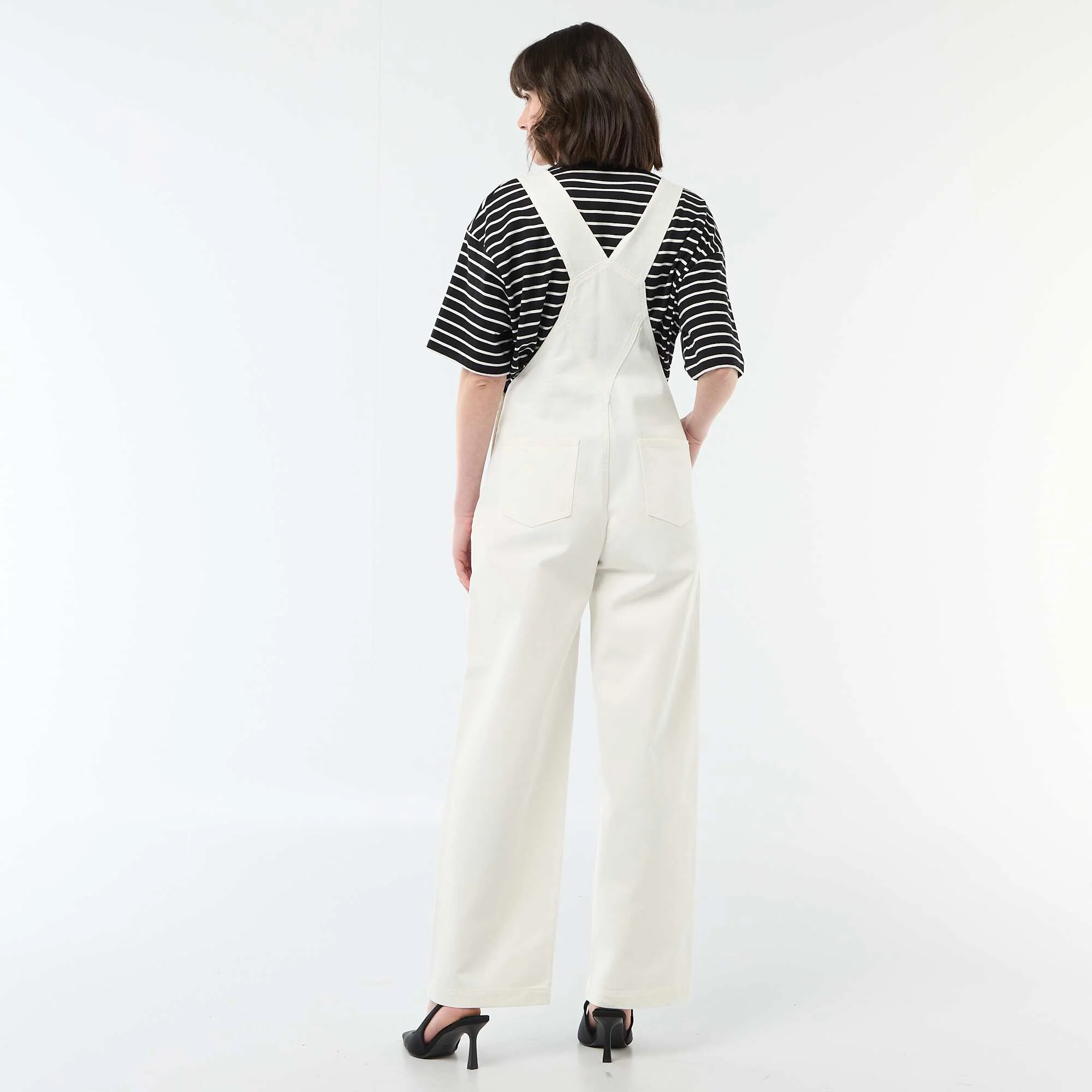 Denim Overalls with Front Pocket WHITE - Image 3