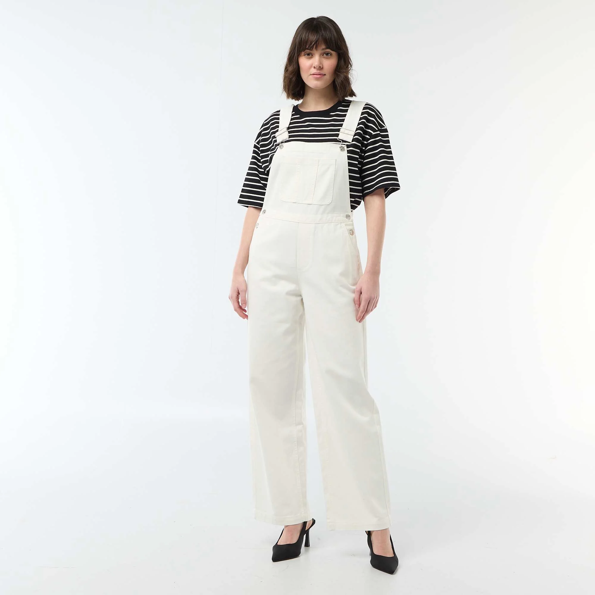 Denim Overalls with Front Pocket WHITE - Image 4