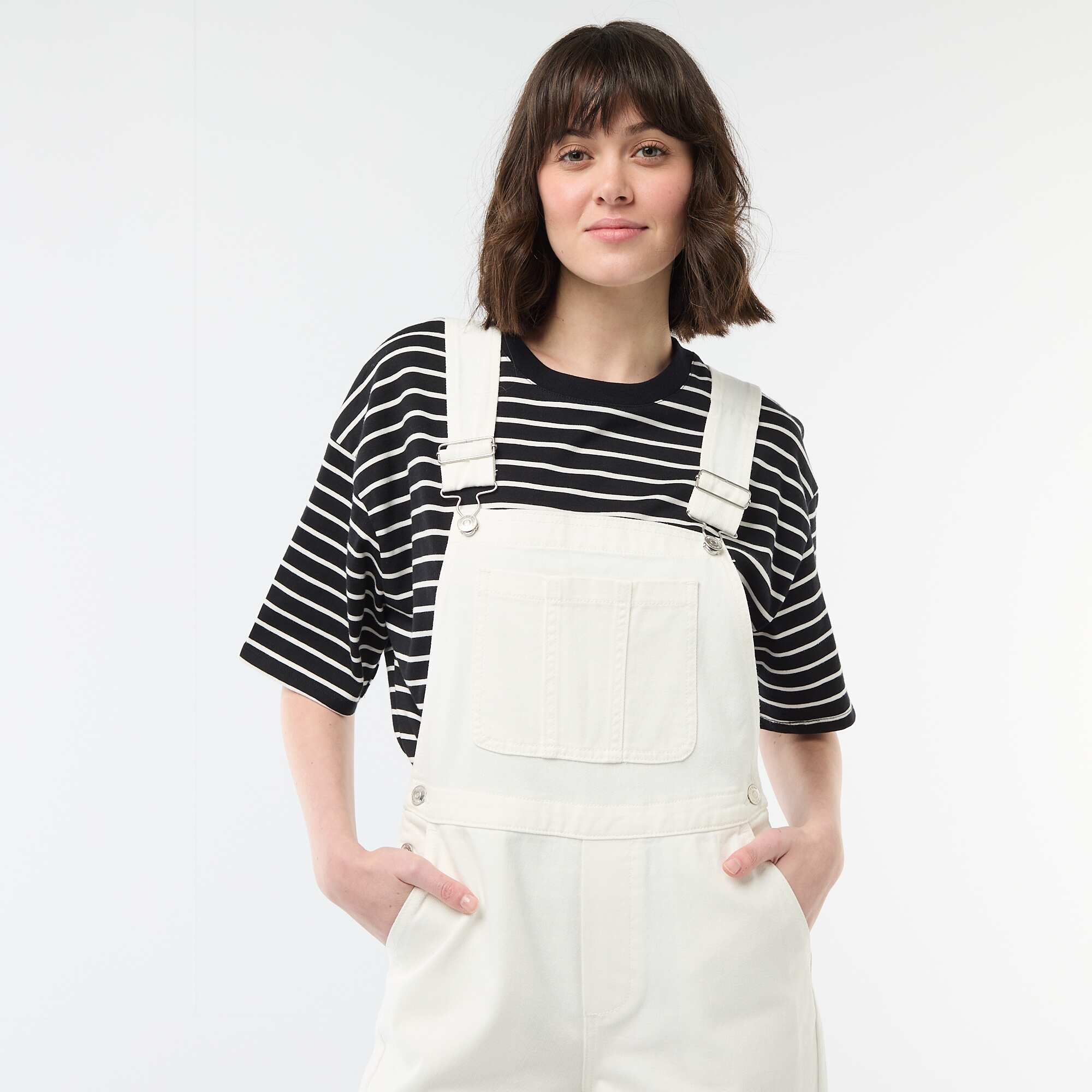 Denim Overalls with Front Pocket WHITE - Image 5