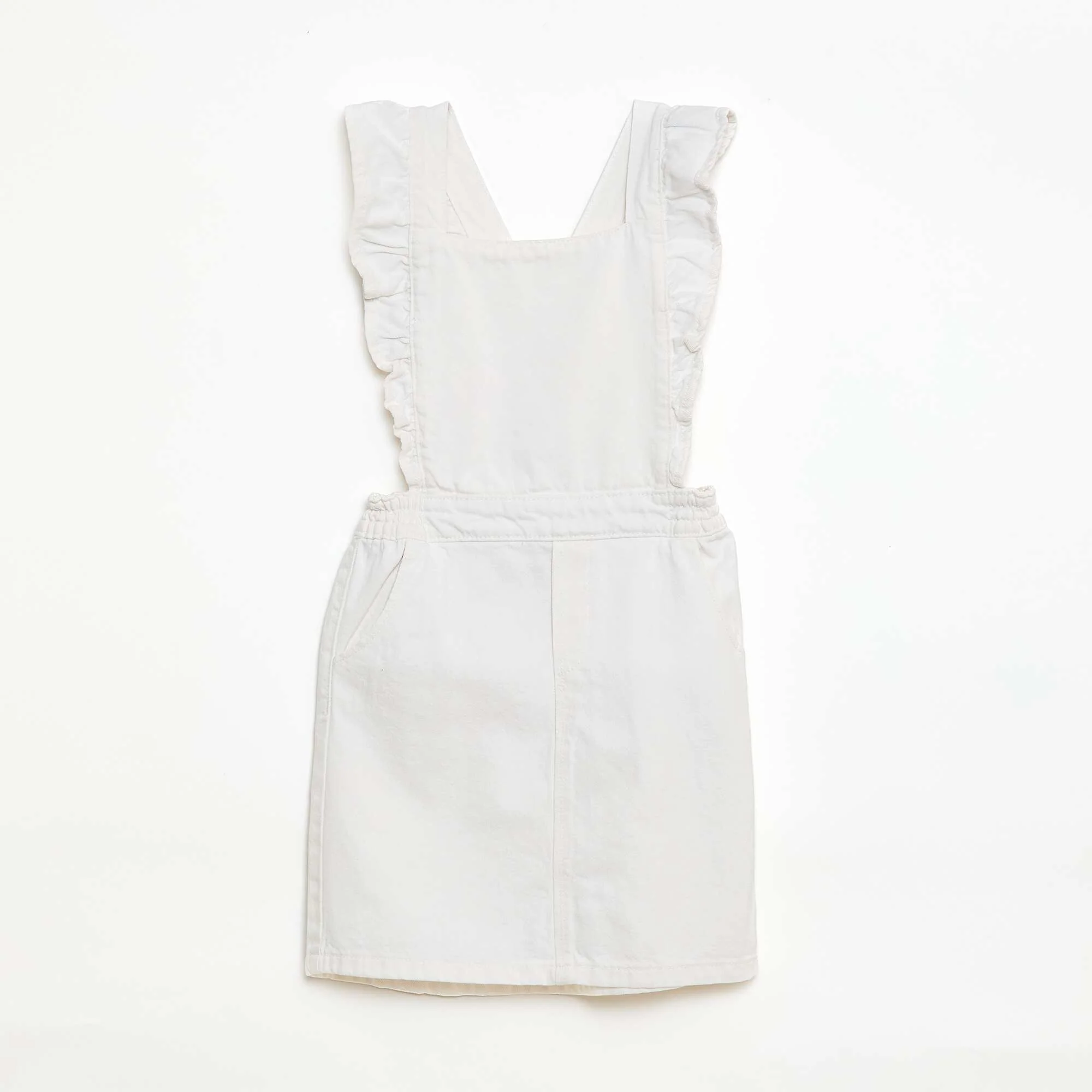 Denim Overalls with Ruffles WHITE