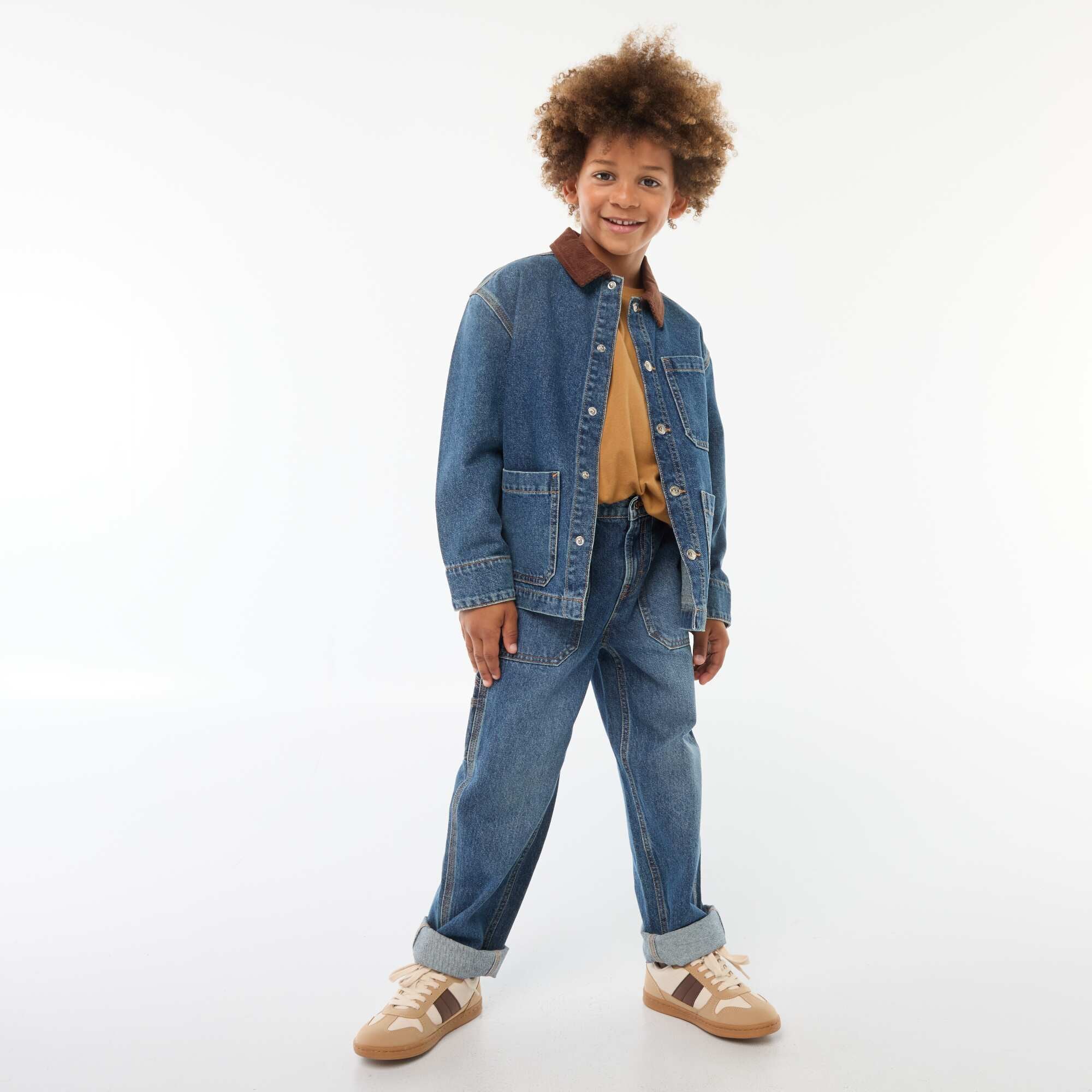 Denim overshirt with corduroy collar BLUE - Image 2