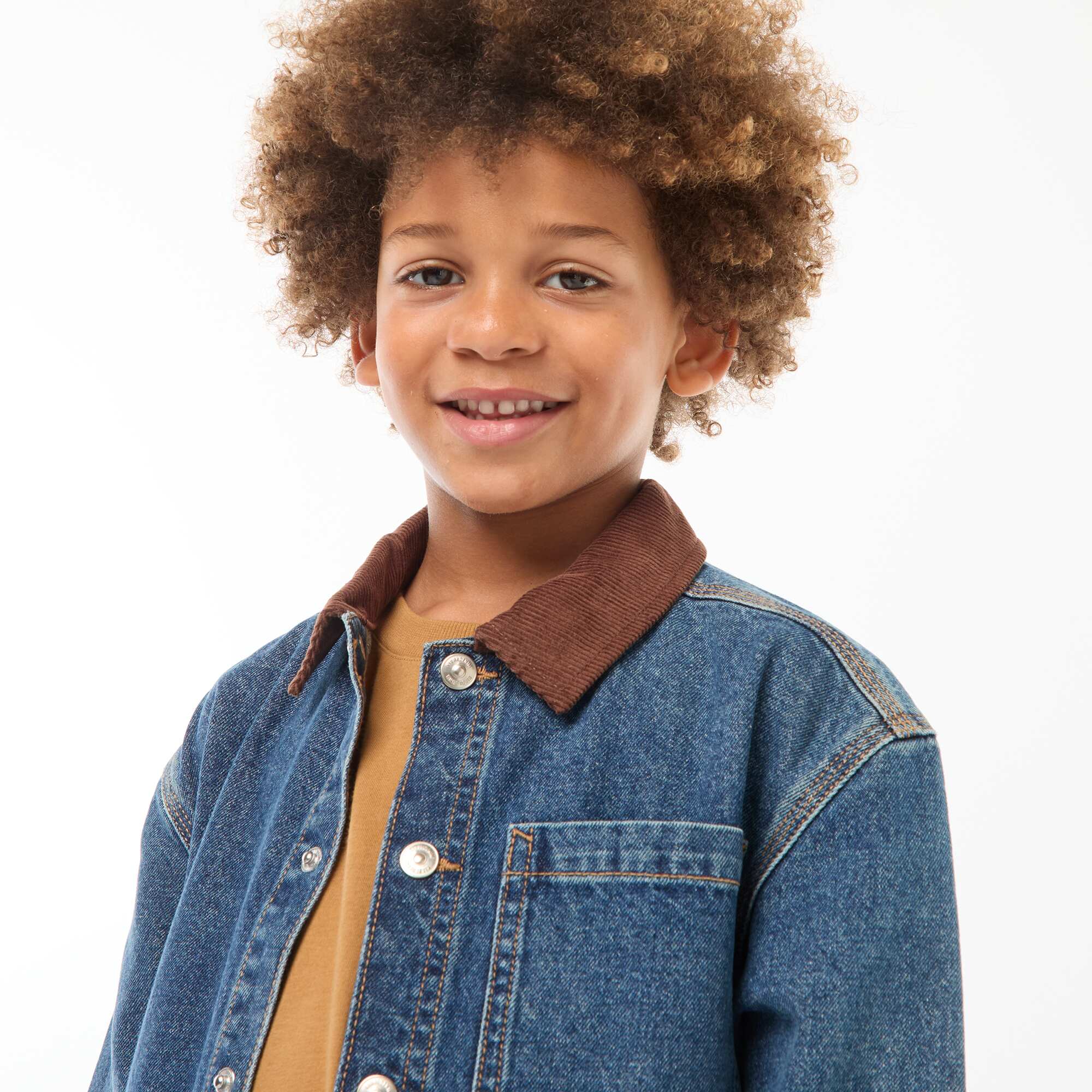Denim overshirt with corduroy collar BLUE - Image 3